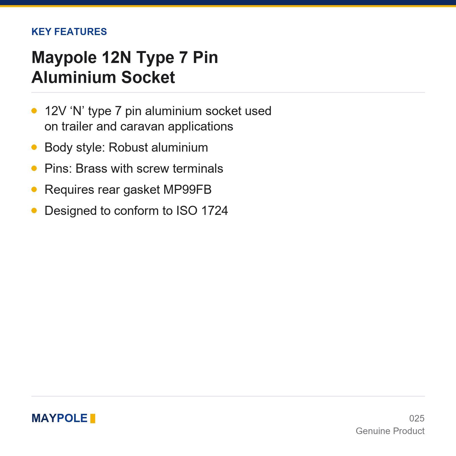 Maypole 7 Pin 12N Type Aluminium Trailer Caravan Towbar Towing Socket - Image 4