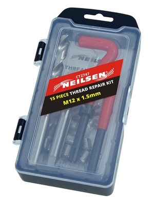 Neilsen 15pc M12 x 1.5 Helicoil Thread Repair Kit Stripped Spark Plug Fix