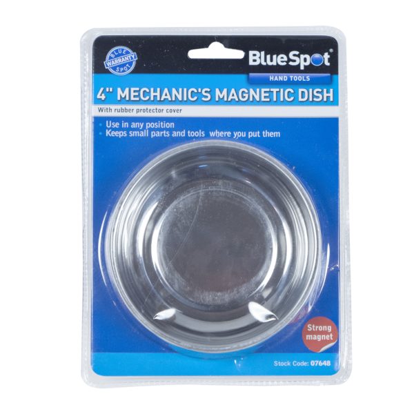 Magnetic Parts Dish BlueSpot 100mm (4″) Stainless Steel Rubber Base Workshop
