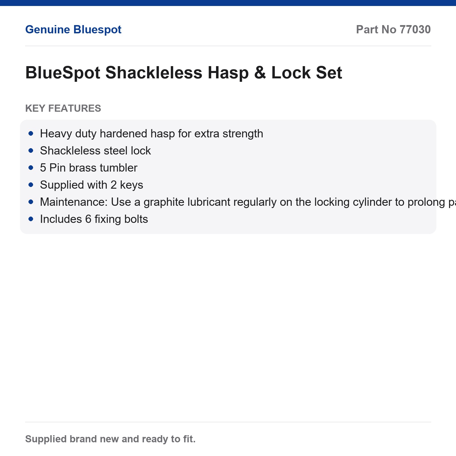 BlueSpot Heavy Duty Shackleless Hasp Lock 5 Pin Brass Tumbler Commercial Vehicle - Image 3