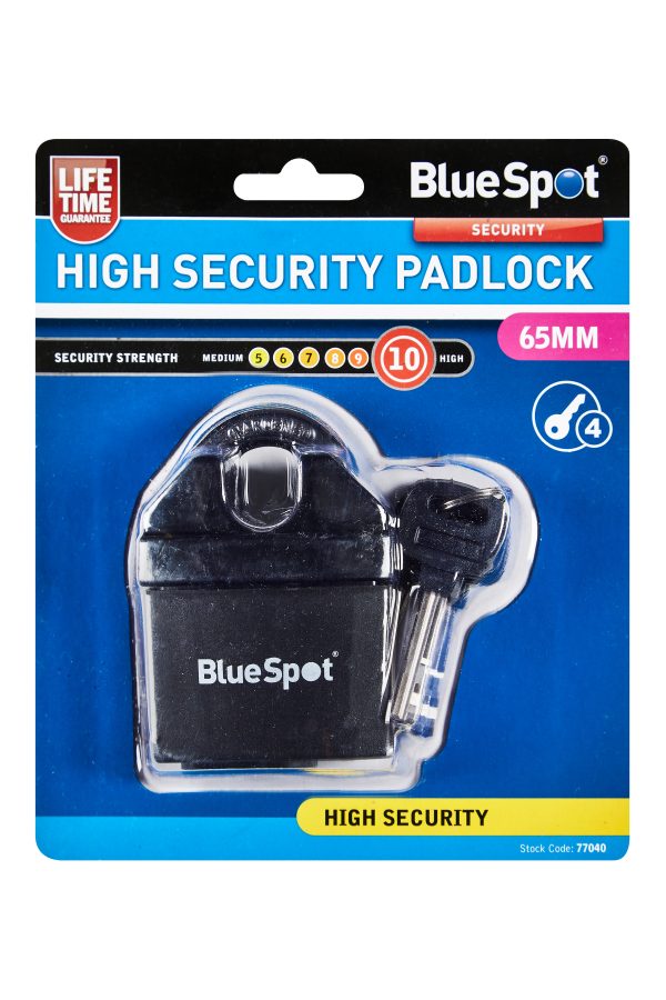BlueSpot 65mm High Security Padlock Closed Shackle Outdoor 4 Keys