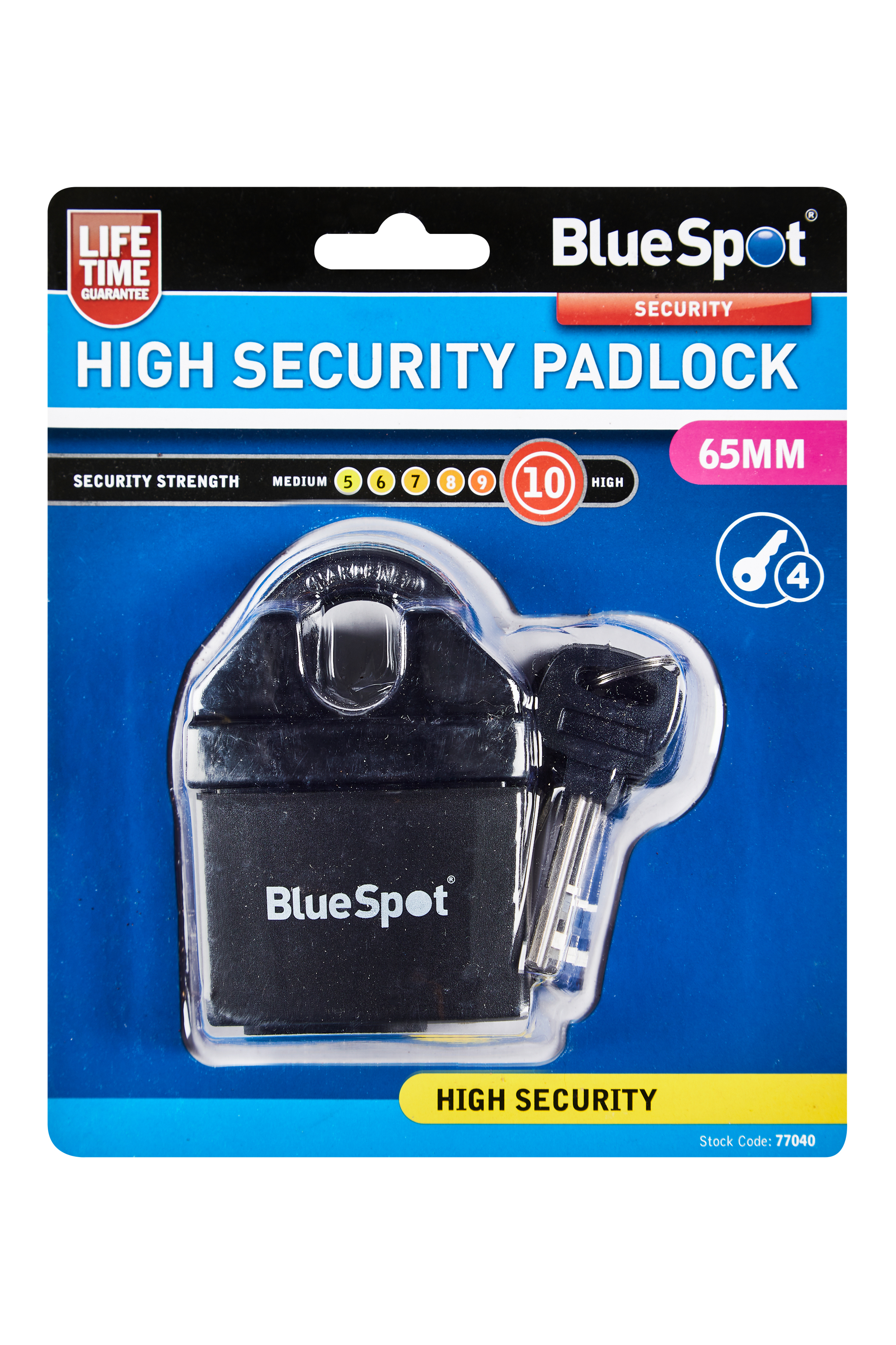 BlueSpot 65mm High Security Padlock Closed Shackle Outdoor 4 Keys