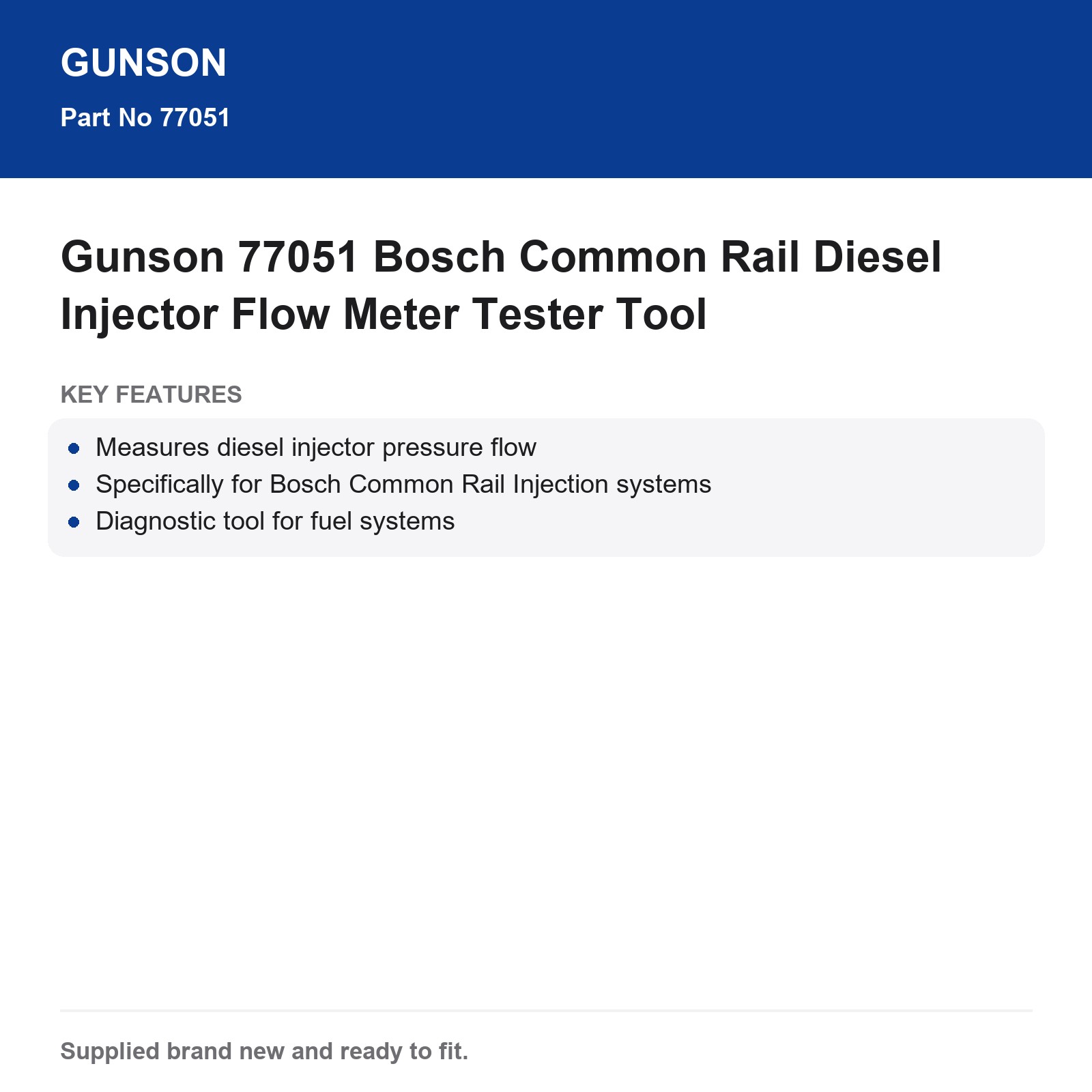 Gunson 77051 Bosch Common Rail Diesel Injector Flow Meter Tester Tool - Image 3