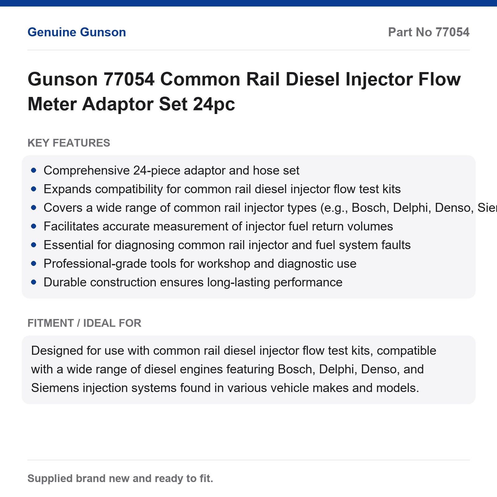 Gunson 77054 Common Rail Adaptor Set Flow Meter 24pc Diagnostics - Image 2