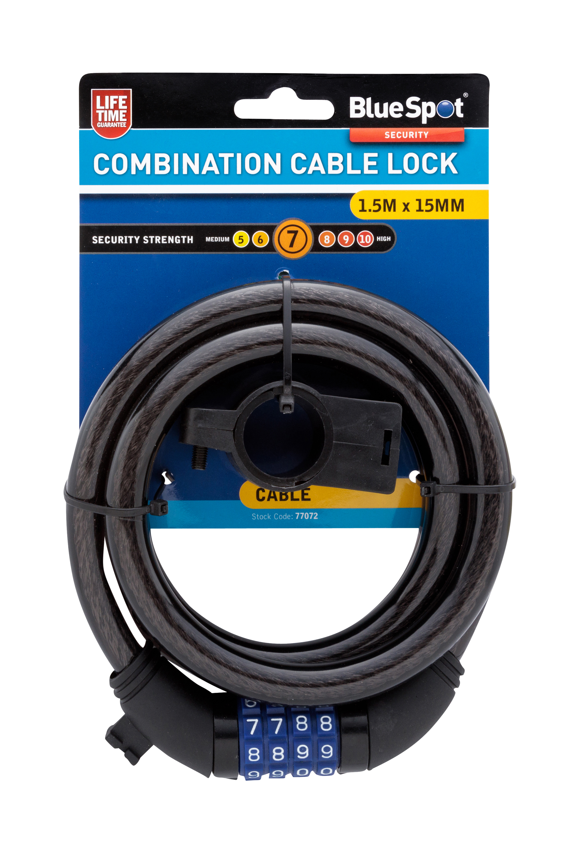 BlueSpot Combination Cable Lock 1.5m x 15mm Bicycle Security - Image 2