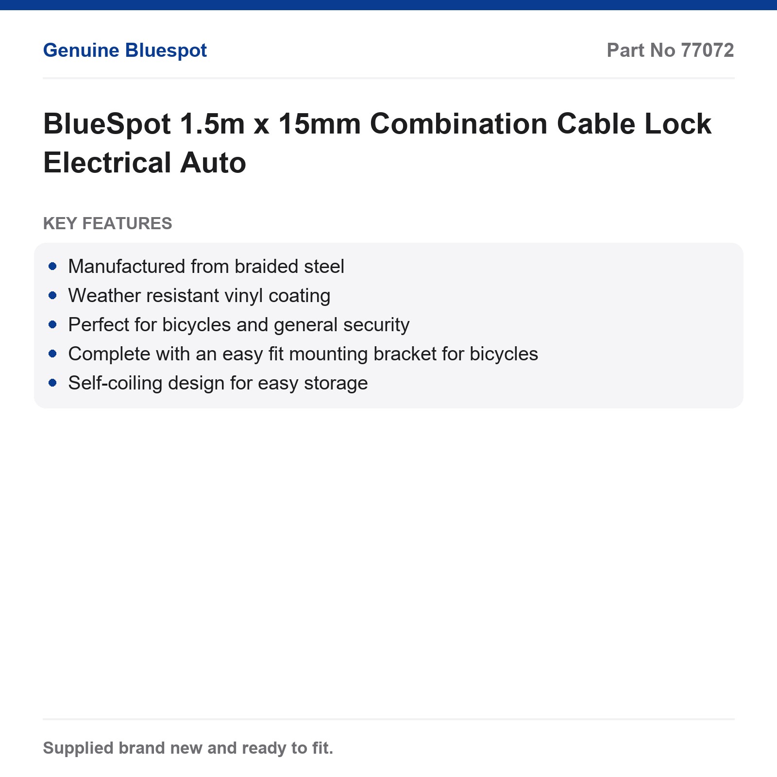 BlueSpot Combination Cable Lock 1.5m x 15mm Bicycle Security - Image 4