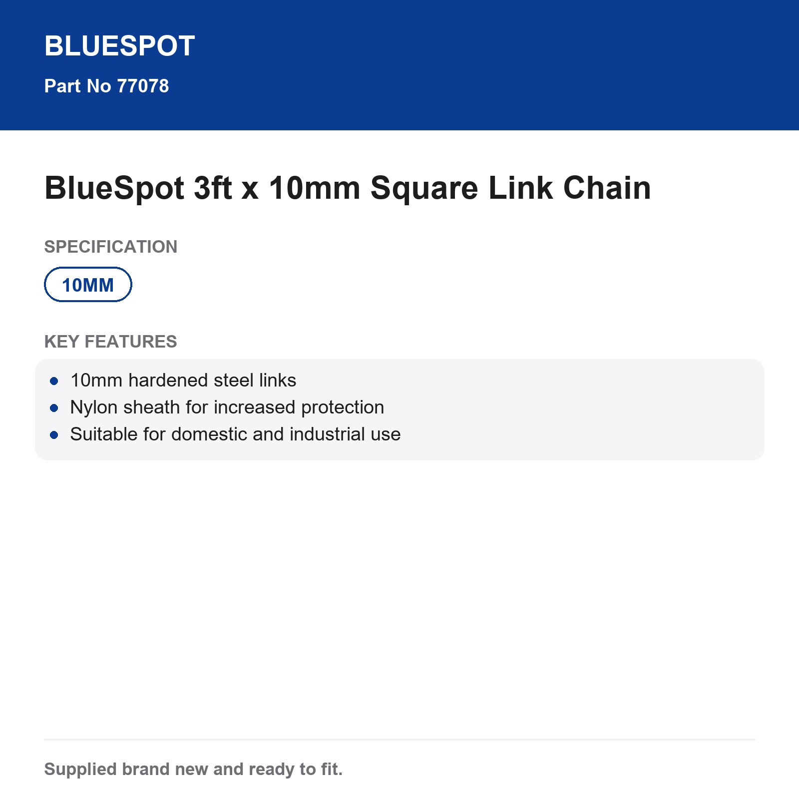 BlueSpot Chain 10mm Hardened Steel Square Link 3ft Nylon Sheath - Image 4