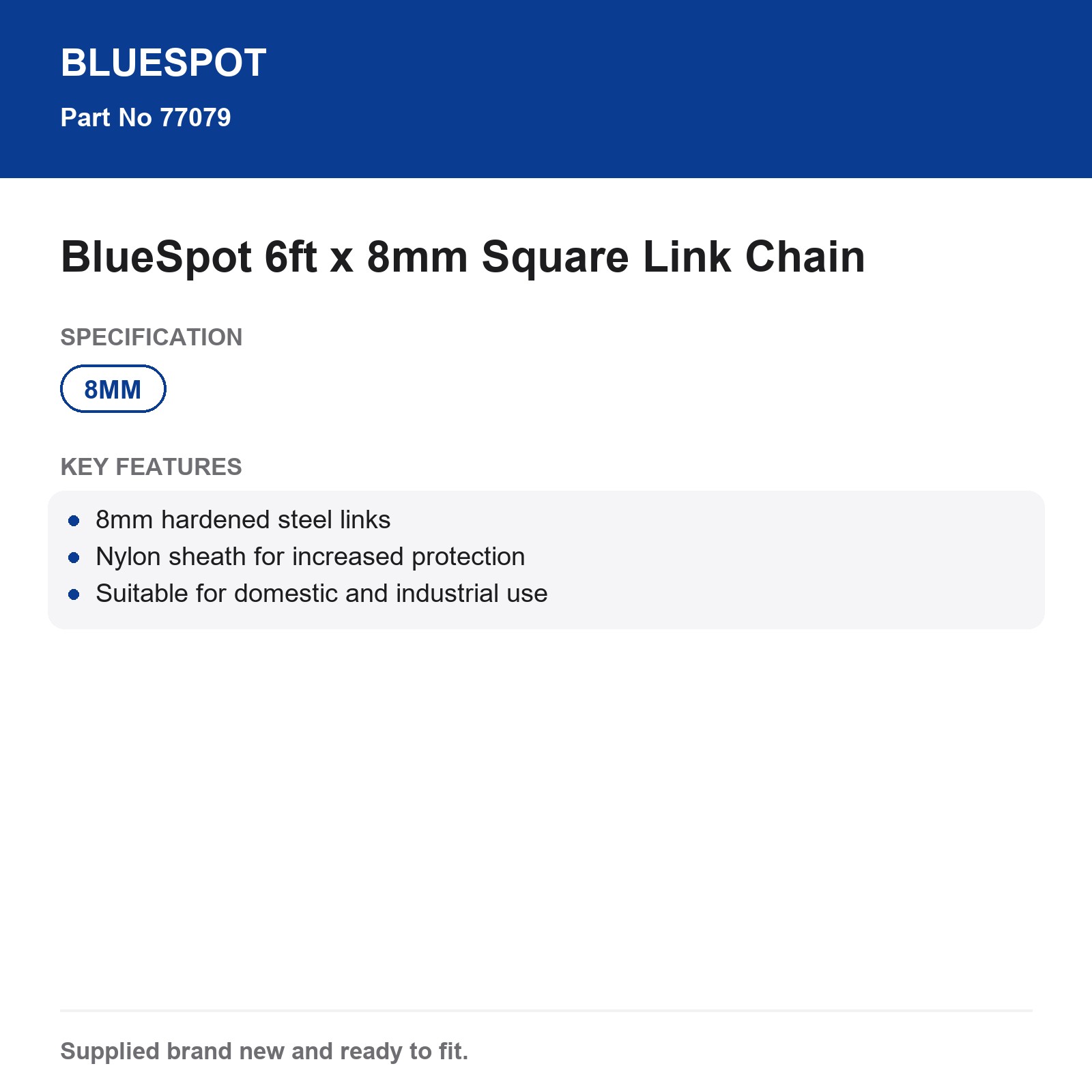 BlueSpot 6ft 8mm Hardened Steel Square Link Chain Nylon Sheath Security - Image 4