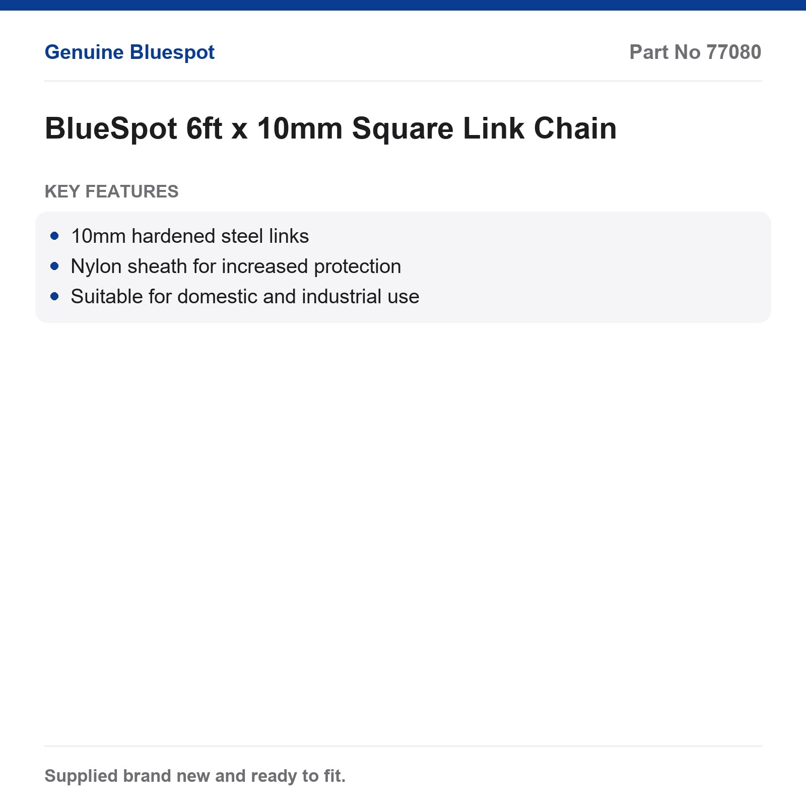 BlueSpot 6ft 10mm Hardened Steel Security Chain Square Link Nylon Sheath - Image 2