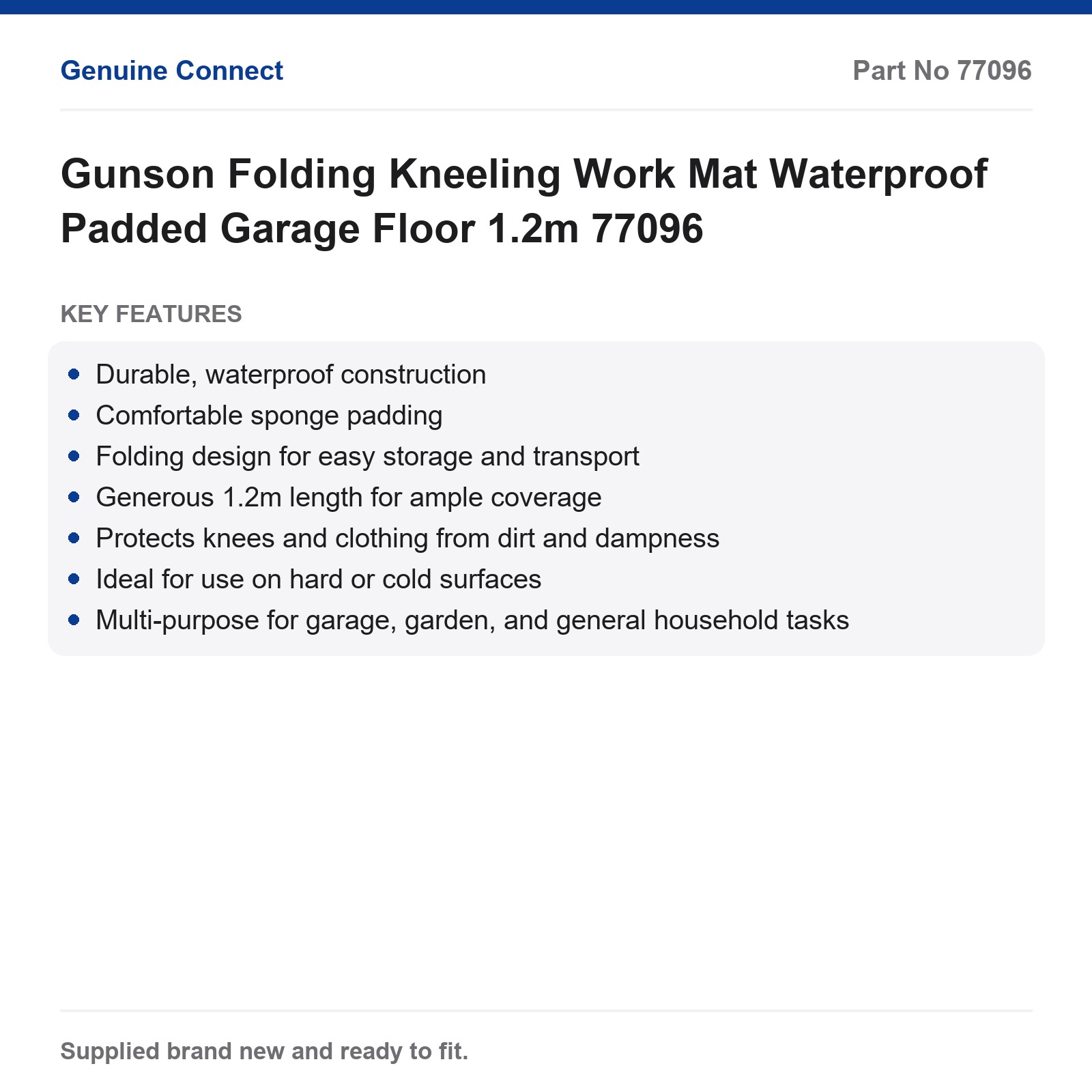 Gunson Waterproof Folding Kneeling Work Mat Padded 1.2m Garage 77096 - Image 2
