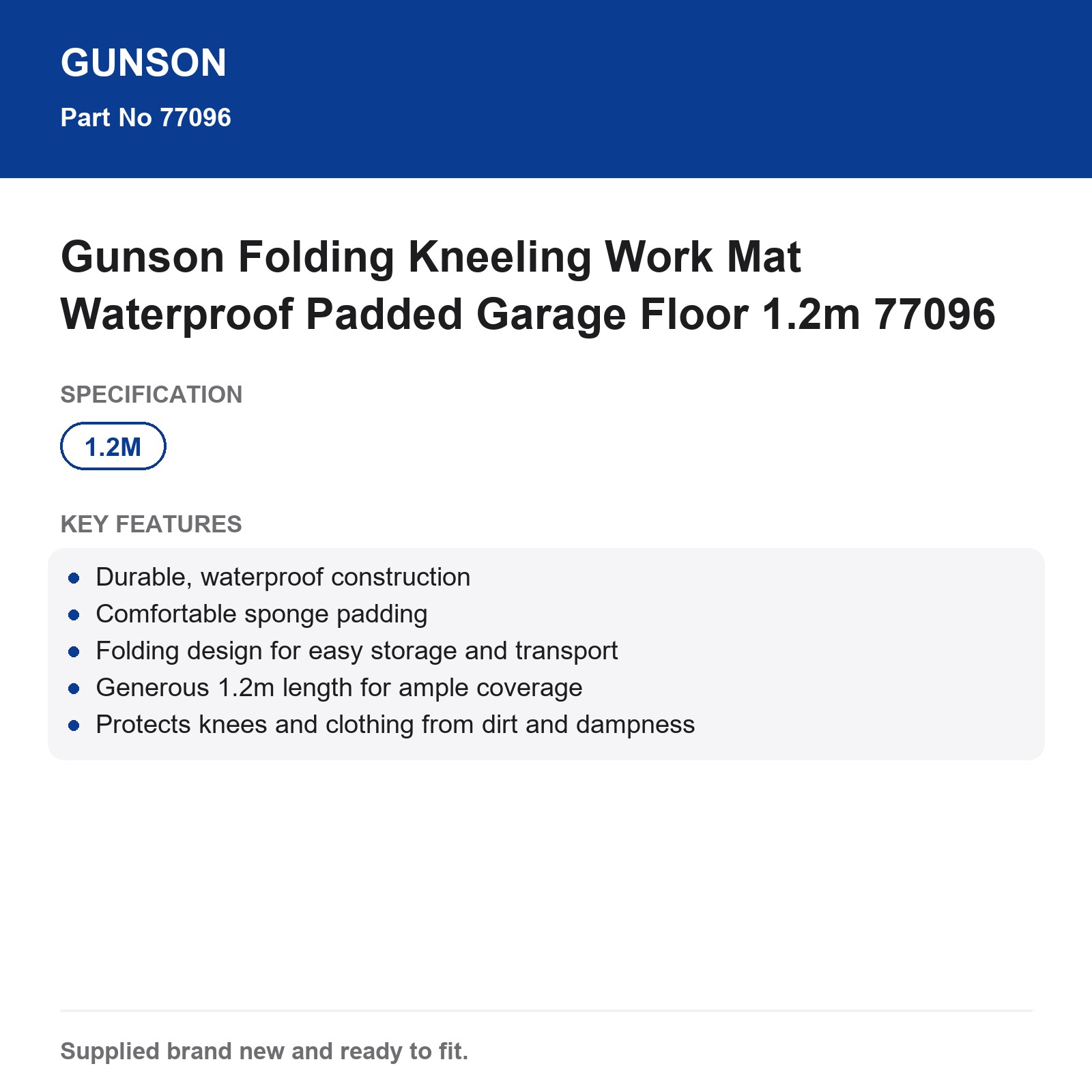 Gunson Waterproof Folding Kneeling Work Mat Padded 1.2m Garage 77096 - Image 3