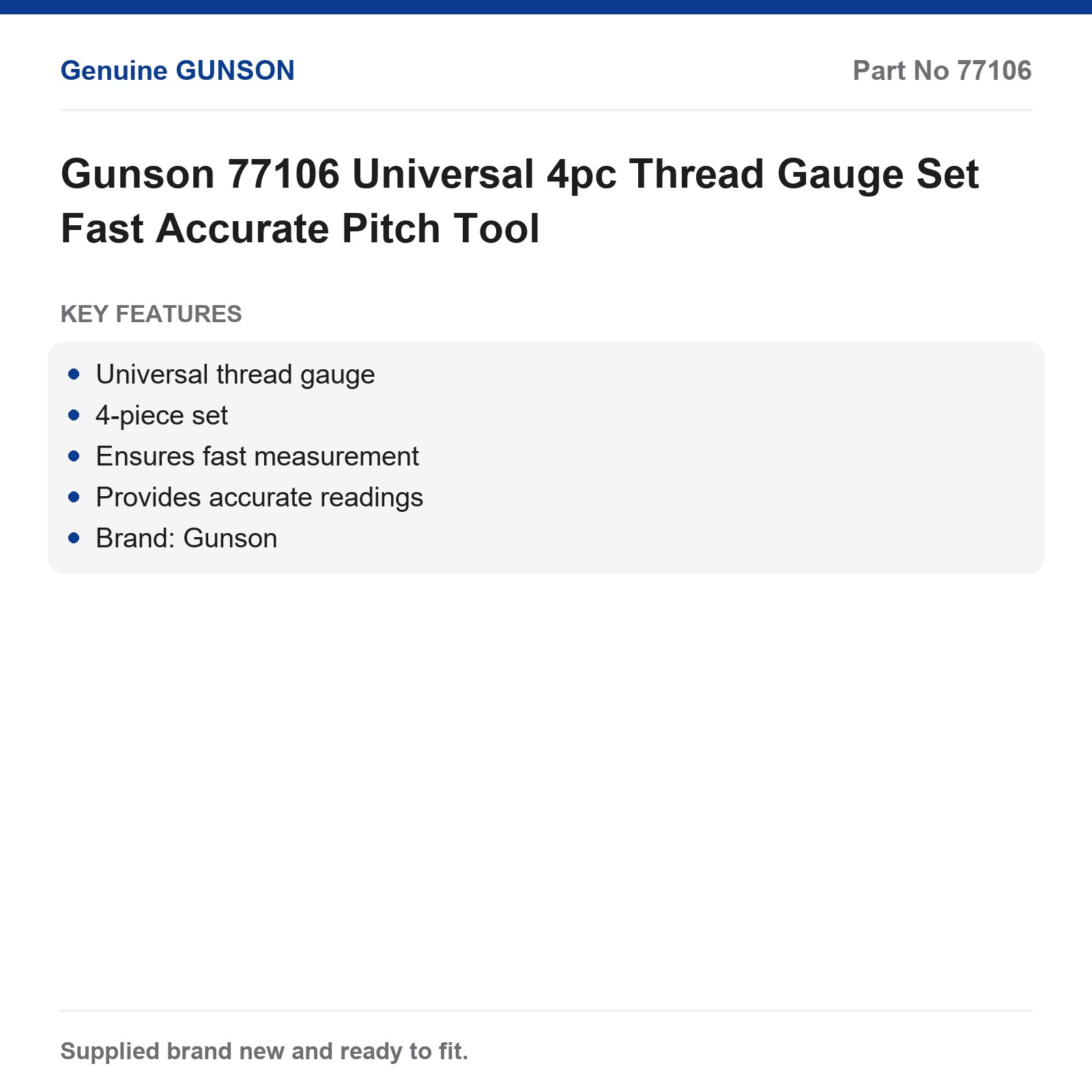 Gunson 77106 Universal 4pc Thread Gauge Set Pitch Tool - Image 3