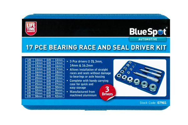 BlueSpot 17pc Wheel Bearing Race Seal Driver Kit 4×4 Machined Aluminium