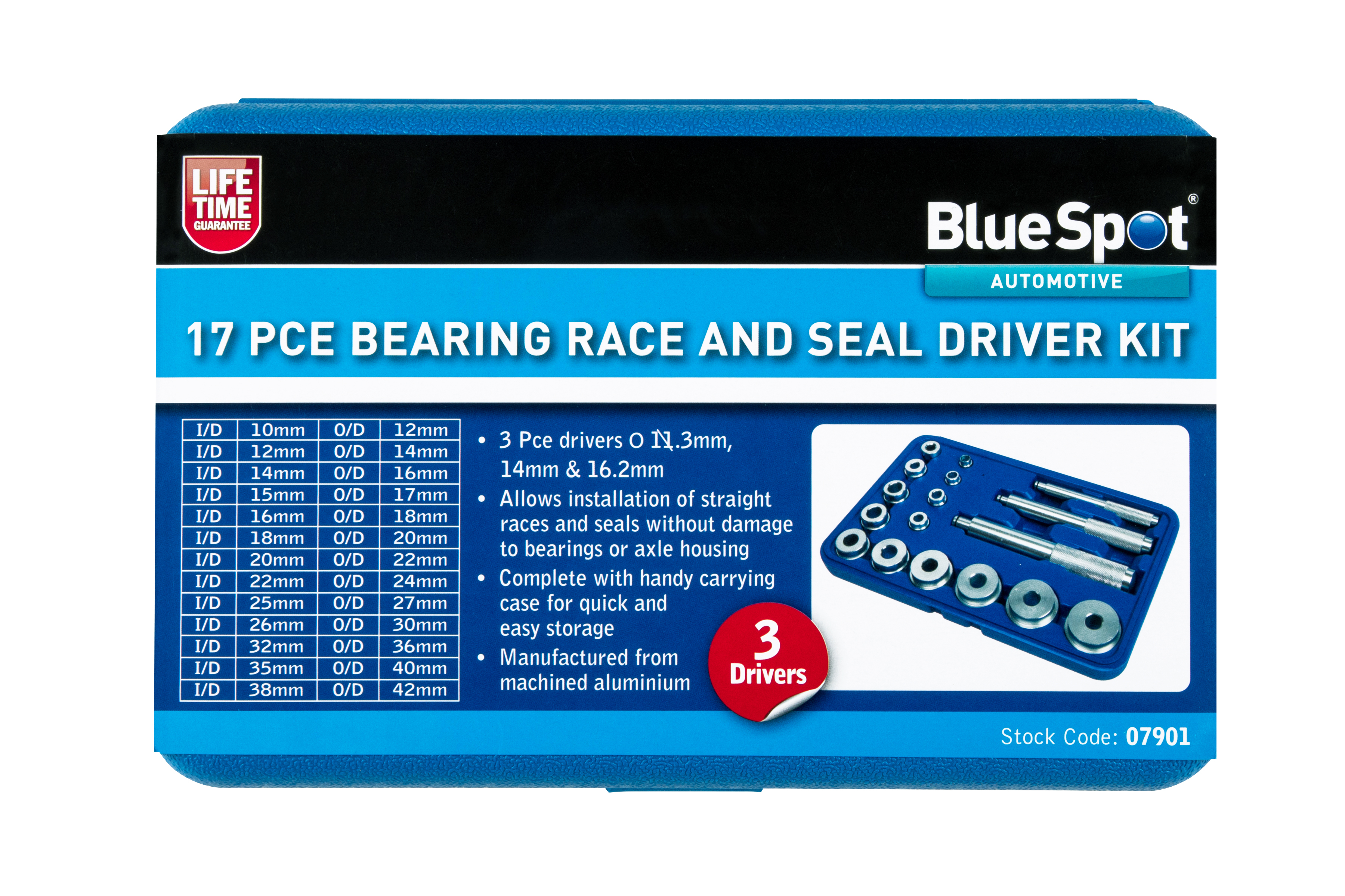 BlueSpot 17pc Wheel Bearing Race Seal Driver Kit 4×4 Machined Aluminium