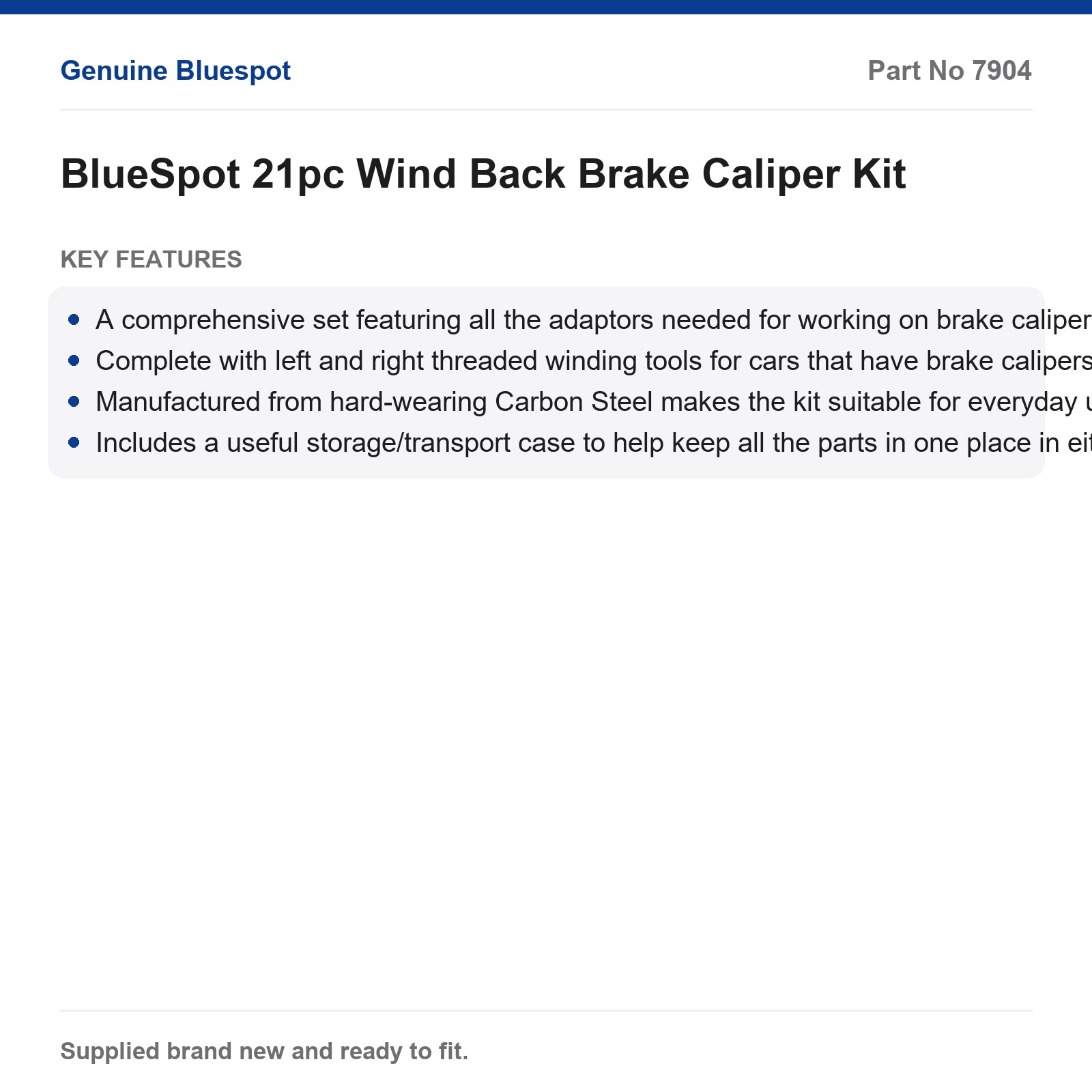 BlueSpot 21pc Carbon Steel Wind Back Brake Caliper Tool Kit Left Right Thread - Image 3