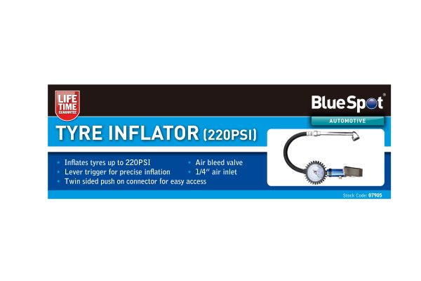 Bluespot 220PSI Tyre Inflator Twin Wheel Lever Trigger Bleed Valve 1/4″ Inlet