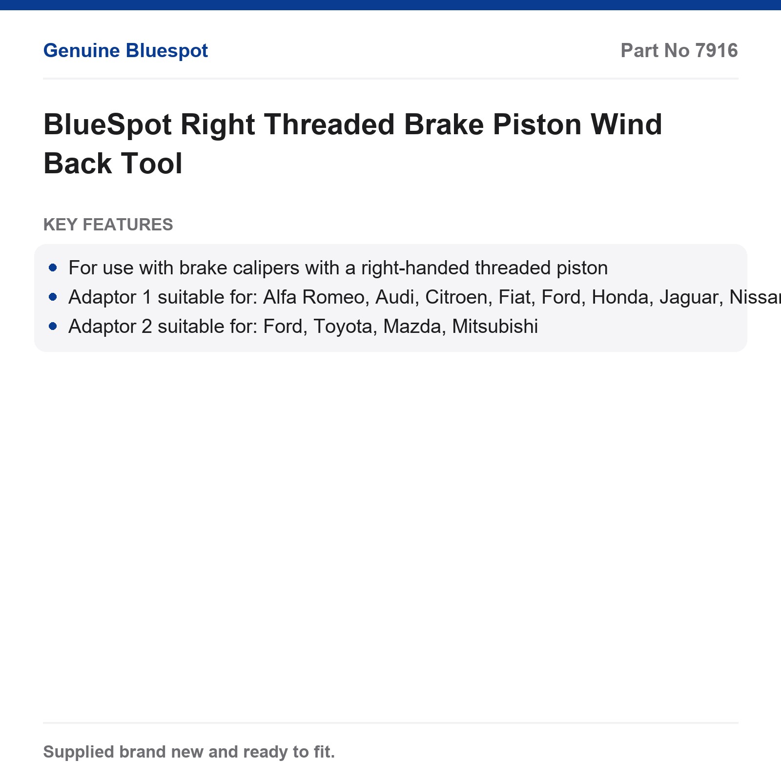 BlueSpot Right Threaded Brake Piston Wind Back Tool - Image 4