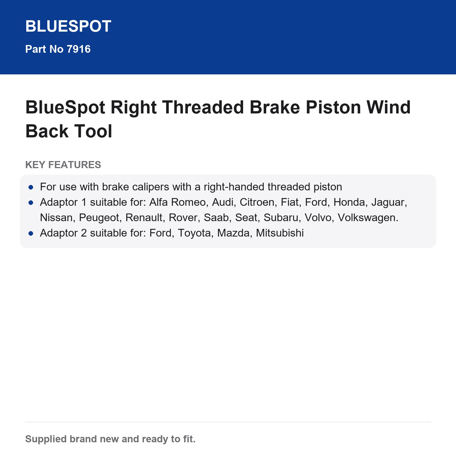 BlueSpot Right Threaded Brake Piston Wind Back Tool - Image 5