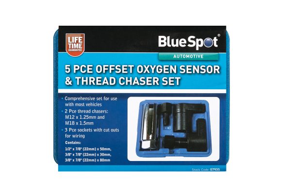 BlueSpot 5pc Oxygen Sensor Socket Thread Chaser Set Wiring Harness Cut Out