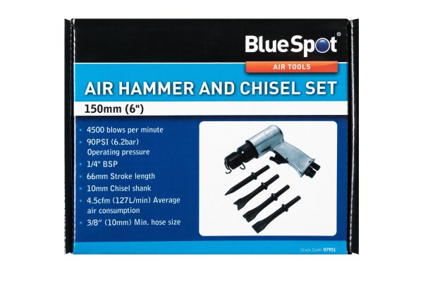 BlueSpot Air Hammer Chisel Set 4 Chisels 4500 BPM 90PSI Body Shop Rust Removal