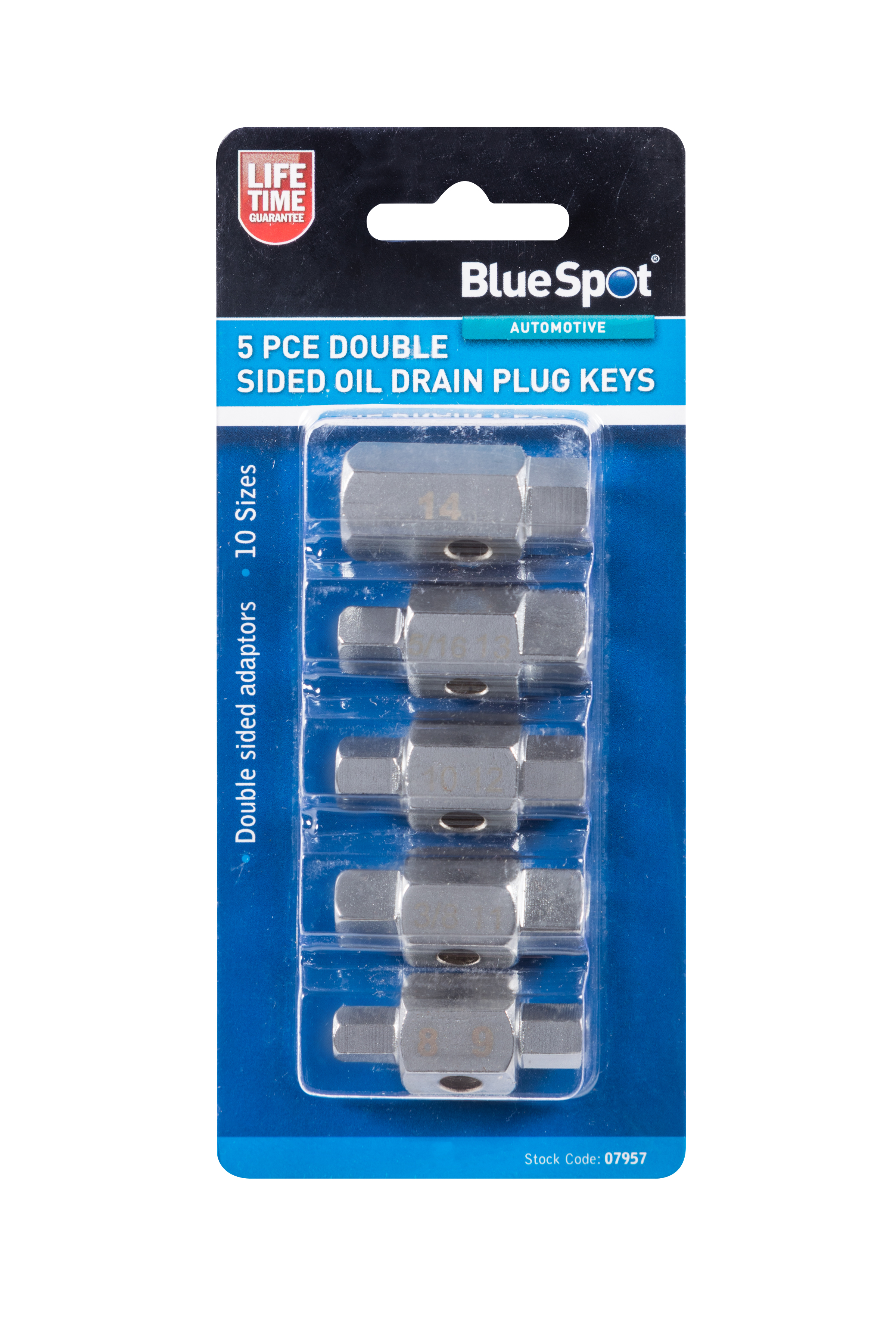 Oil Drain Sump Plug Keys BlueSpot 5pc Double Sided 10 Sizes Carbon Steel