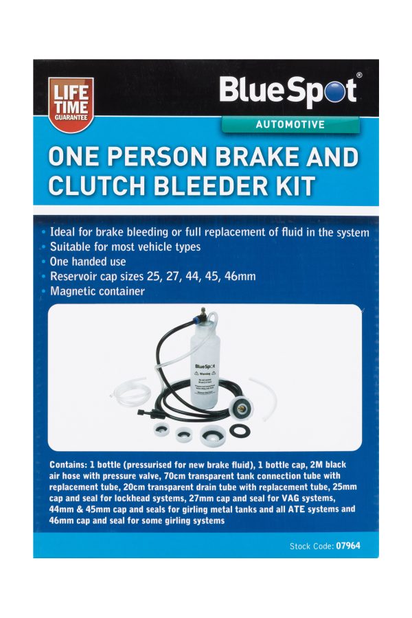 Bluespot One Person Brake Clutch Bleeder 500ml Magnetic 25-46mm Caps 20PSI Tyre