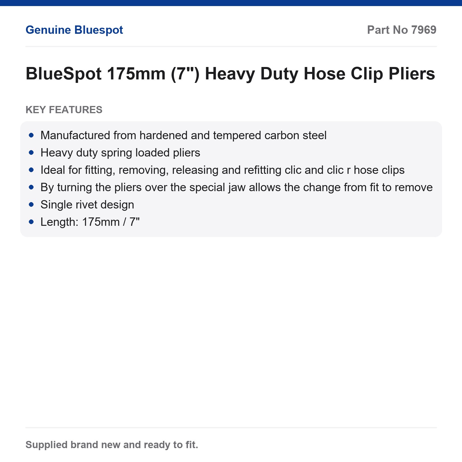 BlueSpot 175mm 7" Heavy Duty Spring Loaded Clic R Hose Clip Pliers - Image 3