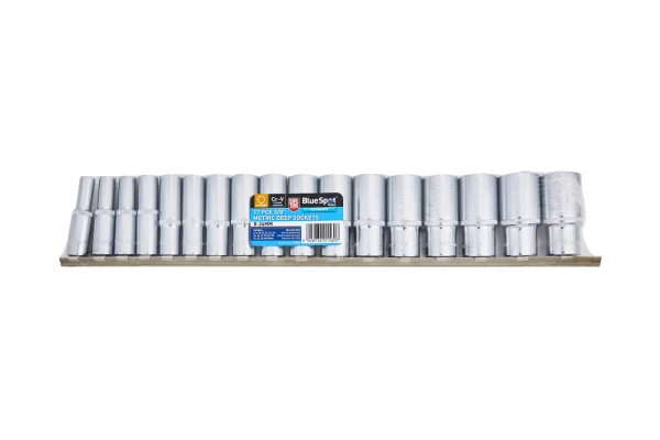 BlueSpot 17pc 3/8″ Metric Deep Sockets 8-24mm Chrome Vanadium 12pt Knurled