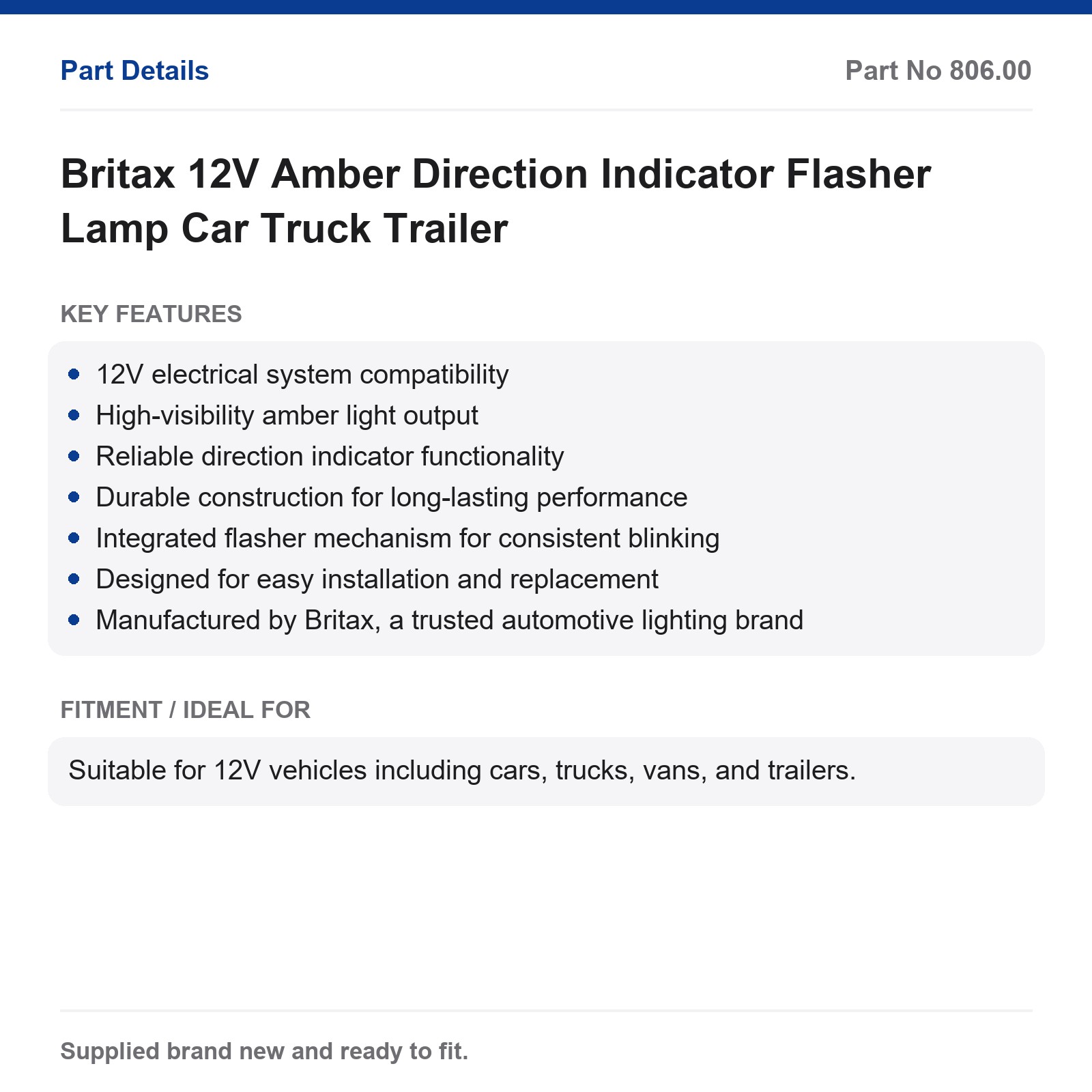 Britax 12V Amber Direction Indicator Flasher Lamp Car Truck Trailer - Image 2