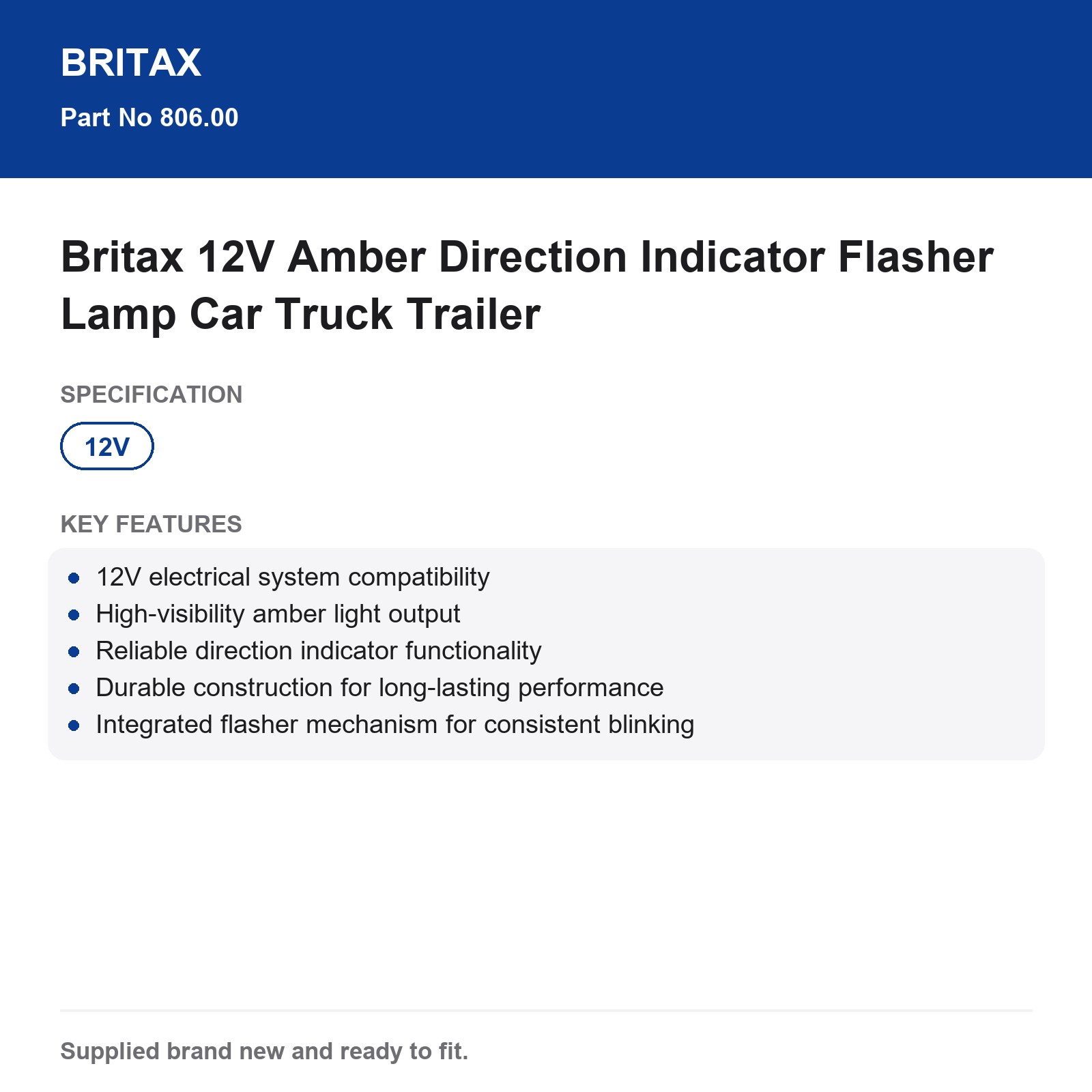 Britax 12V Amber Direction Indicator Flasher Lamp Car Truck Trailer - Image 3