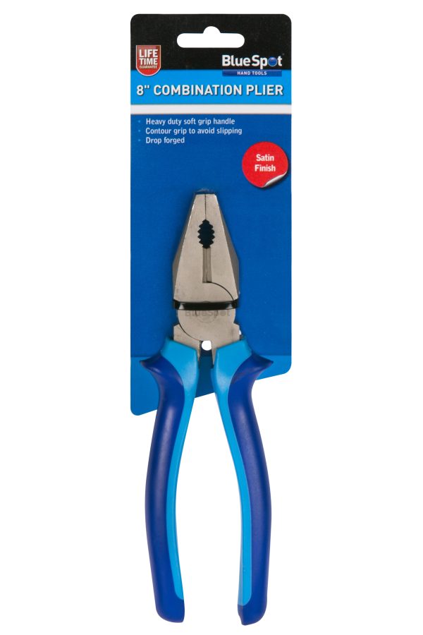 BlueSpot 200mm 8″ Carbon Steel Combination Plier Soft Grip Anti-Rust Hardened