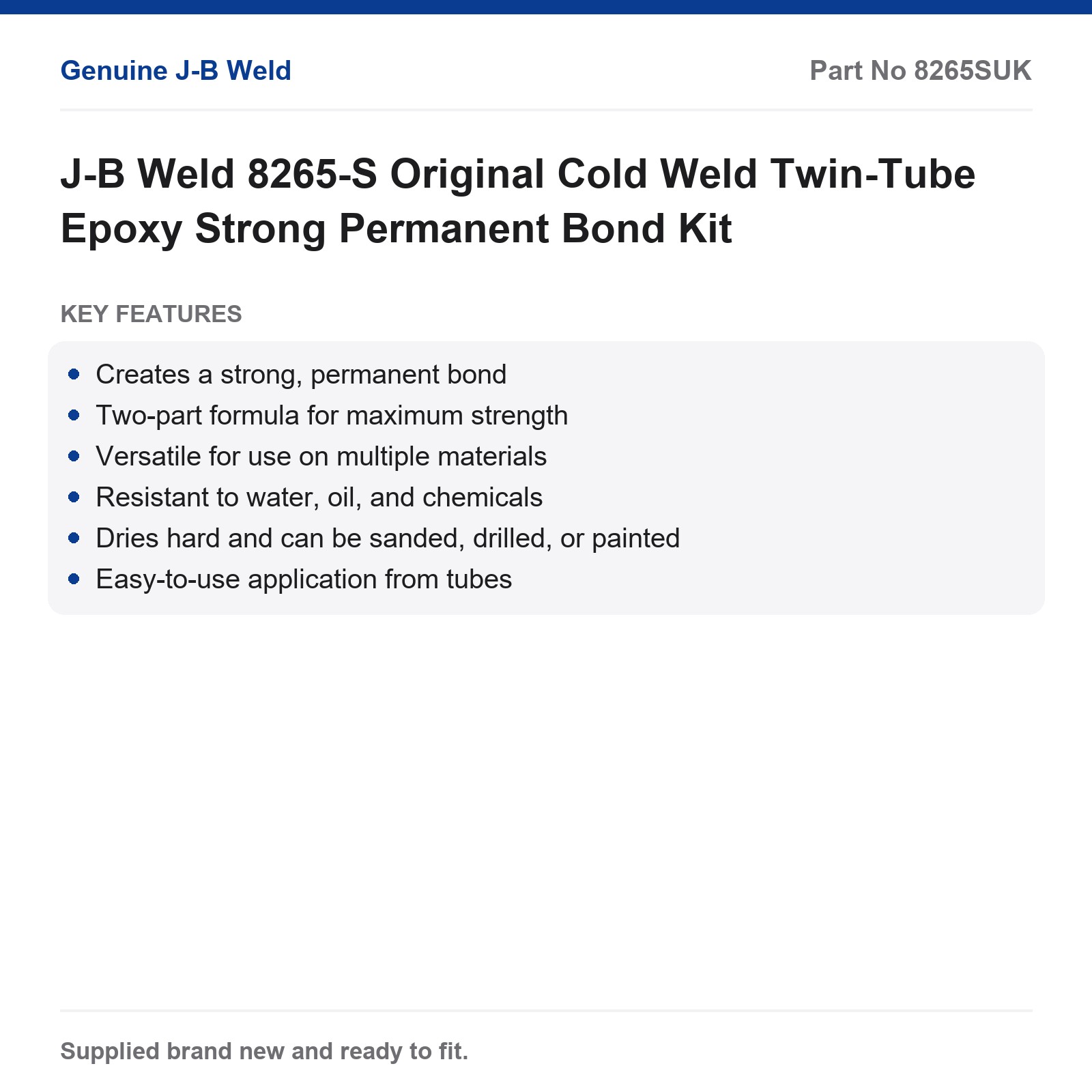 J-B Weld 8265-S Original Cold Weld Twin-Tube Epoxy Strong Permanent Bond Kit - Image 2