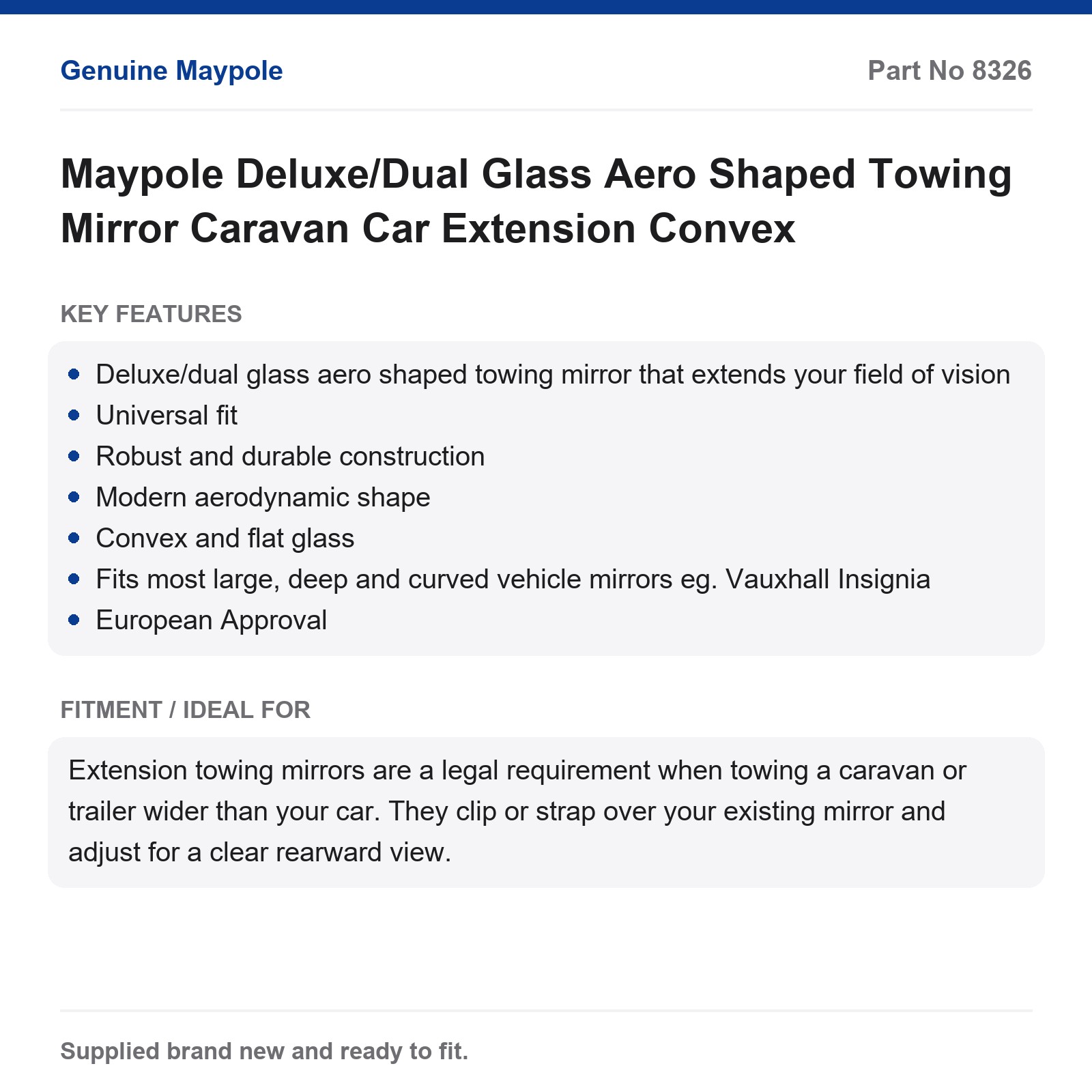 Maypole Dual Glass Aero Shaped Towing Mirror Caravan Car Extension Convex - Image 5