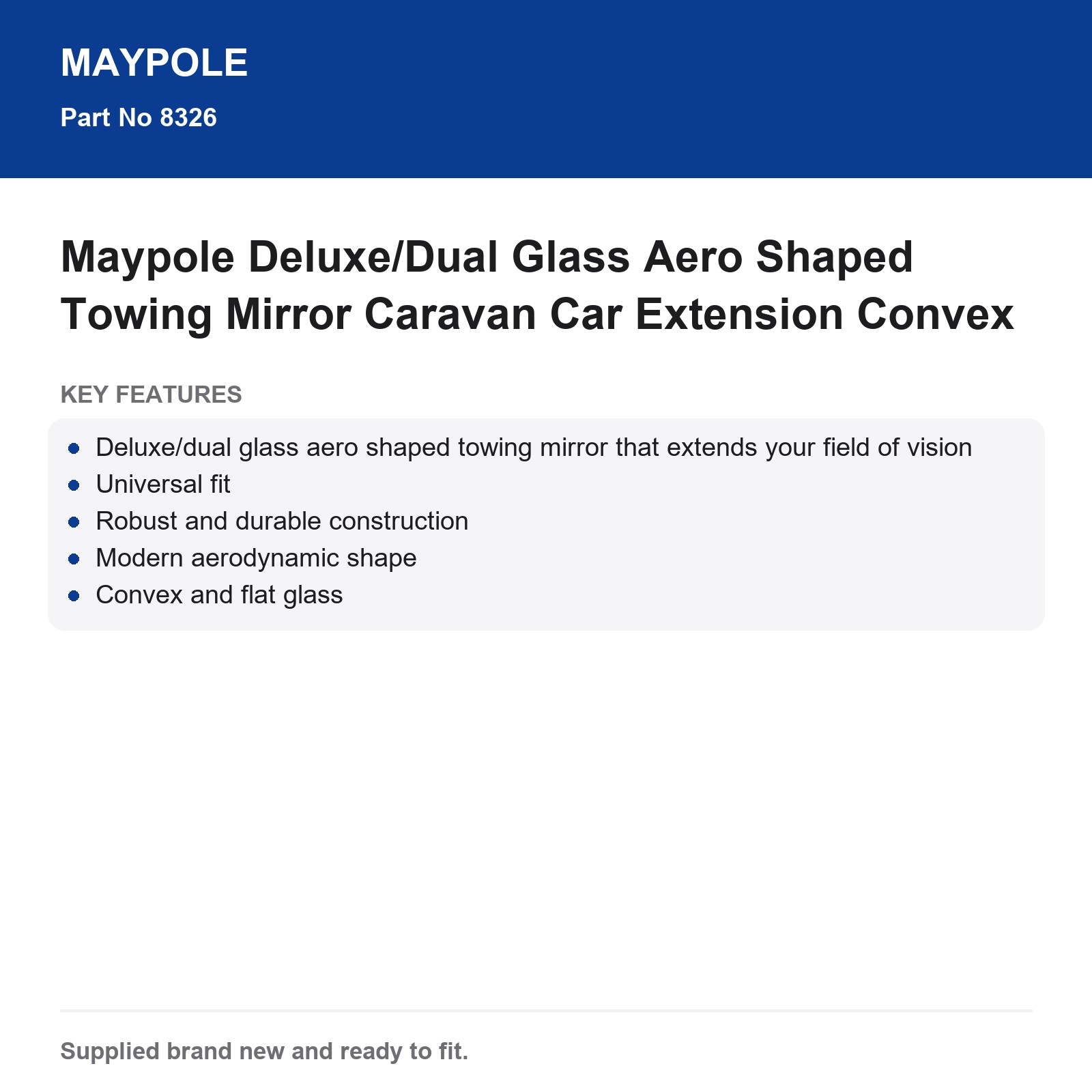 Maypole Dual Glass Aero Shaped Towing Mirror Caravan Car Extension Convex - Image 6