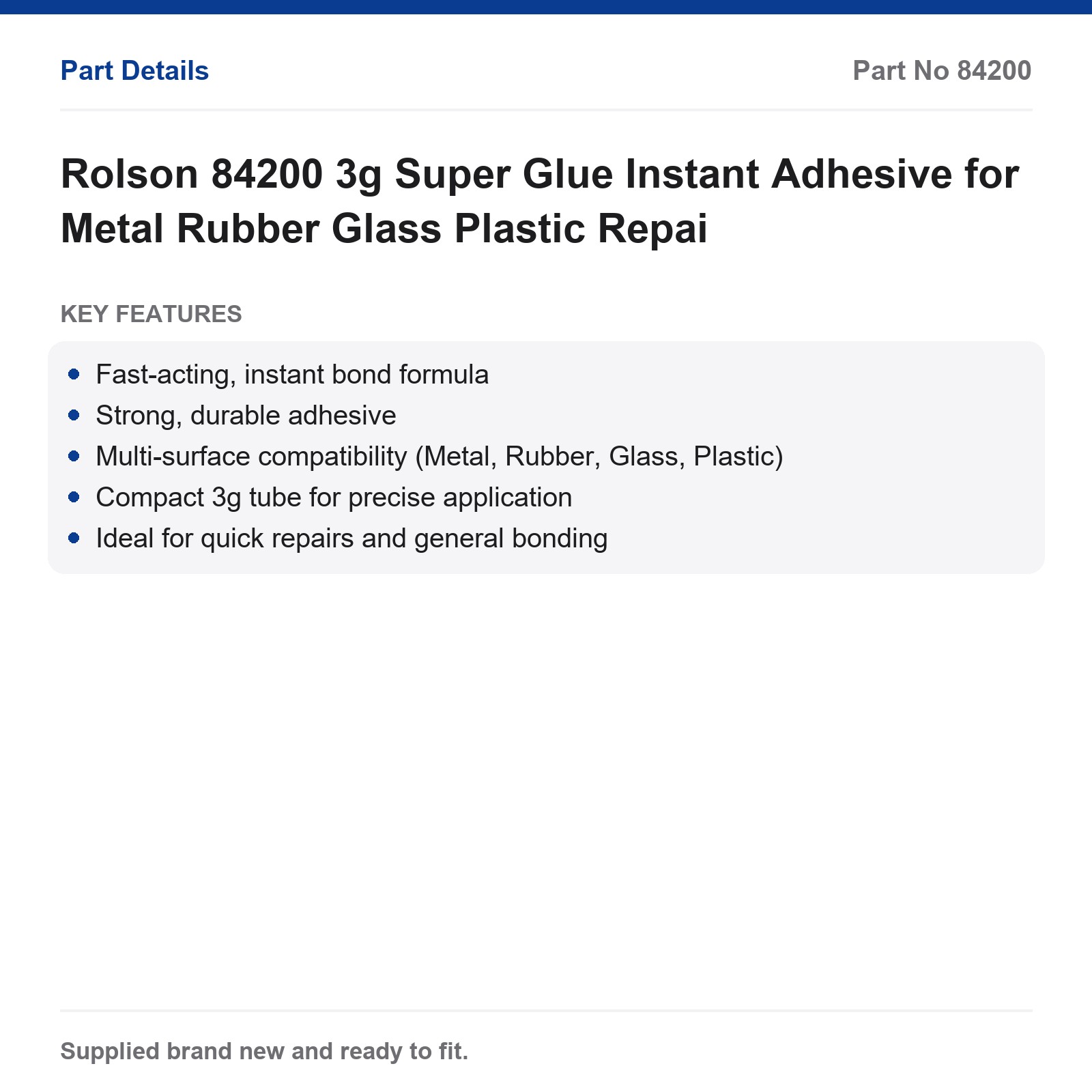 Rolson 84200 3g Super Glue for Metal Rubber Glass Plastic Repair - Image 2
