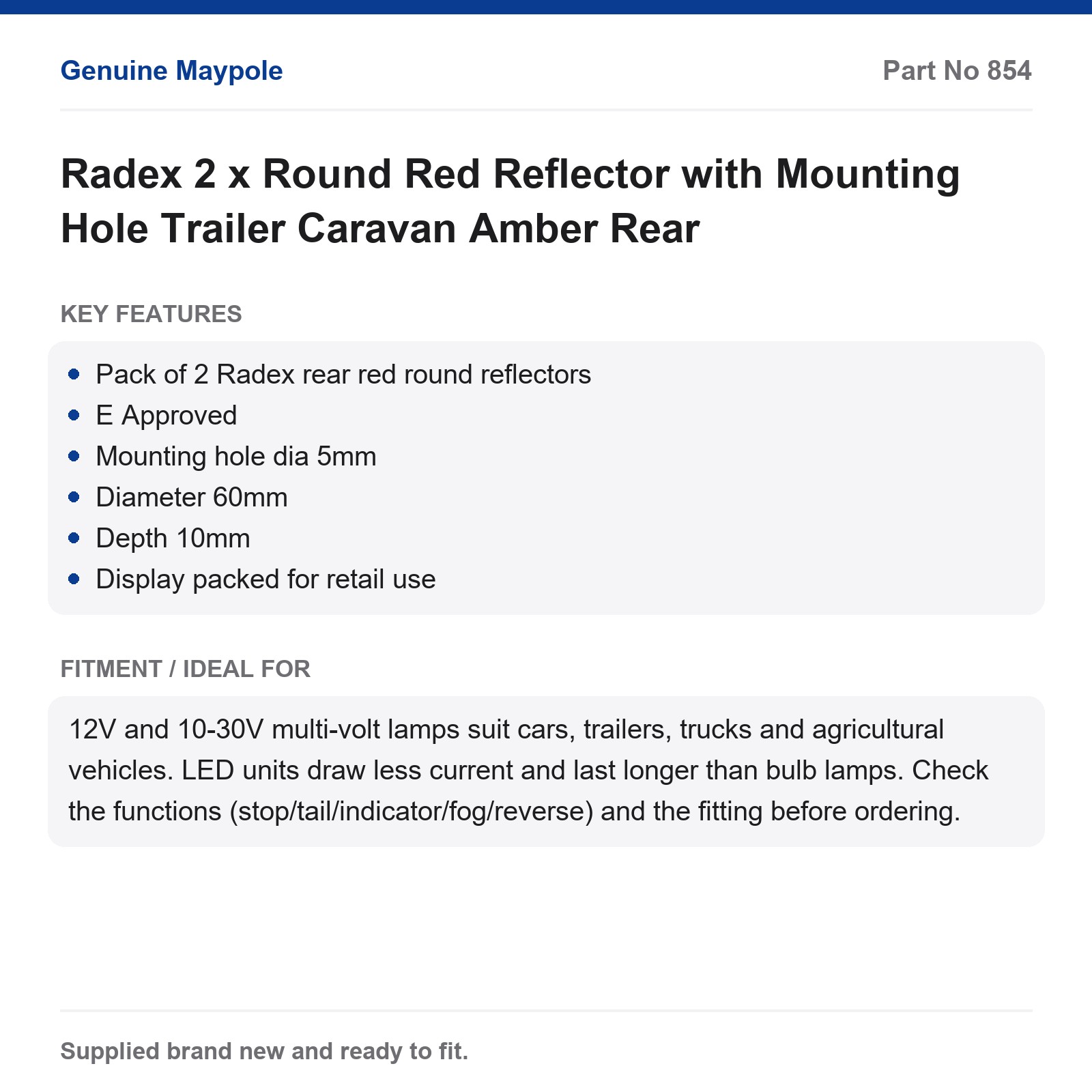 Radex 2x Round Red Reflector Mounting Hole Trailer Caravan Rear - Image 2