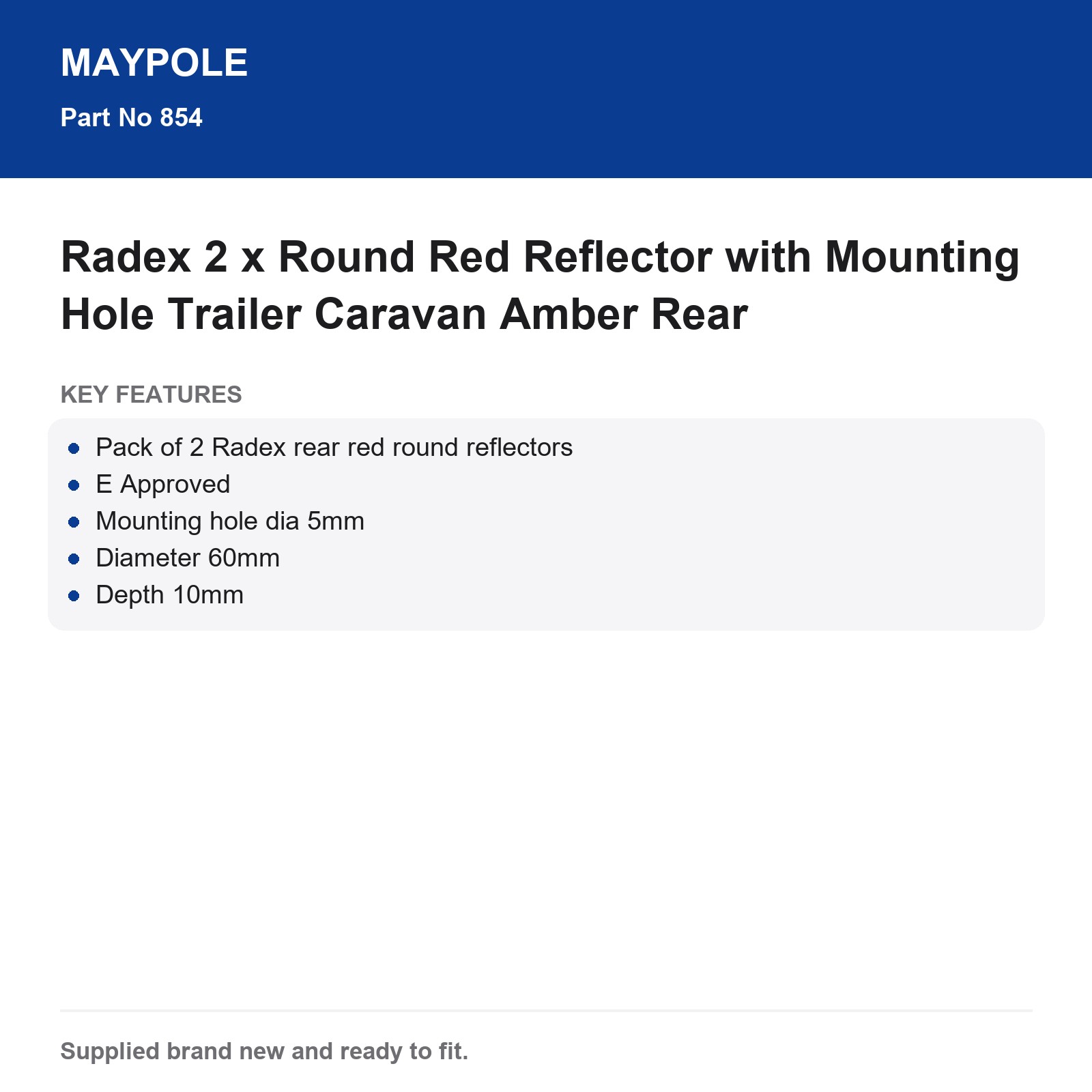 Radex 2x Round Red Reflector Mounting Hole Trailer Caravan Rear - Image 3