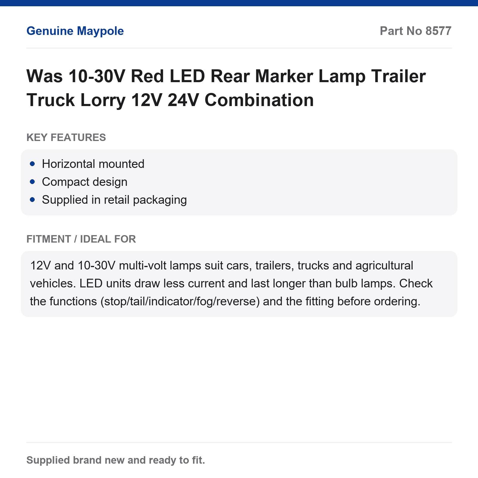 Maypole Red LED Rear Marker Lamp 10-30V Trailer Truck Lorry - Image 5