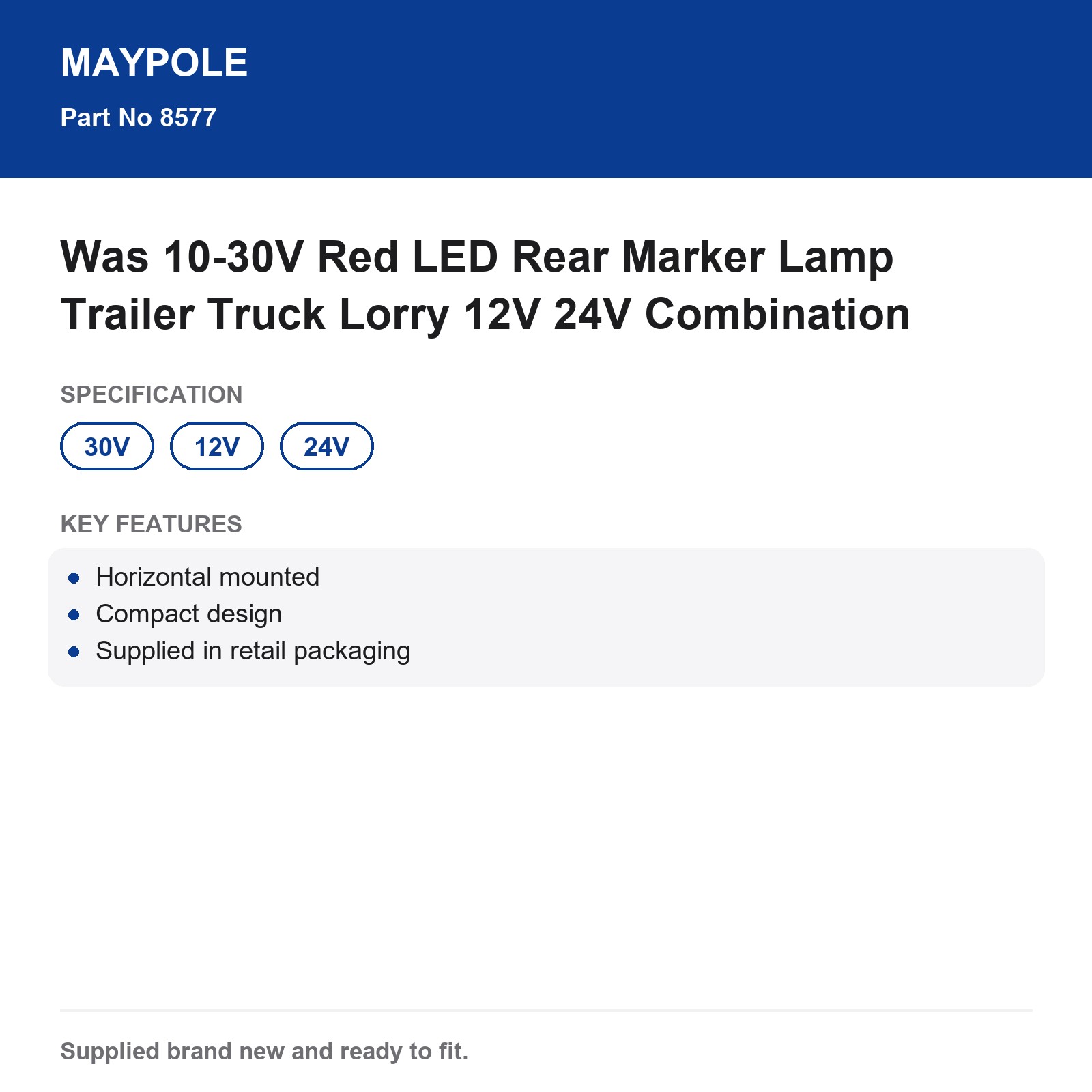 Maypole Red LED Rear Marker Lamp 10-30V Trailer Truck Lorry - Image 6