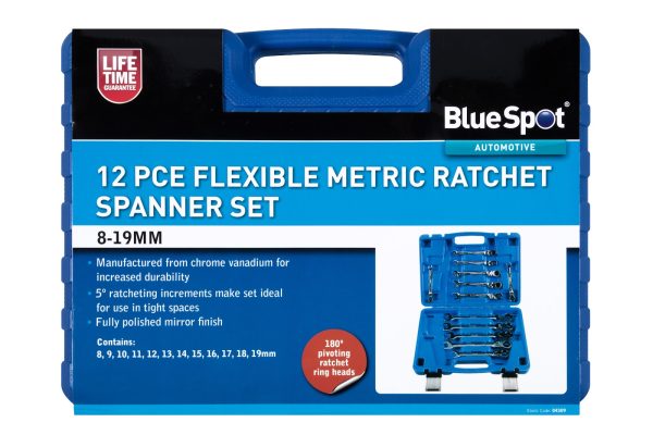BlueSpot 12pc Flexible Metric Ratchet Spanner Set 8-19mm Case