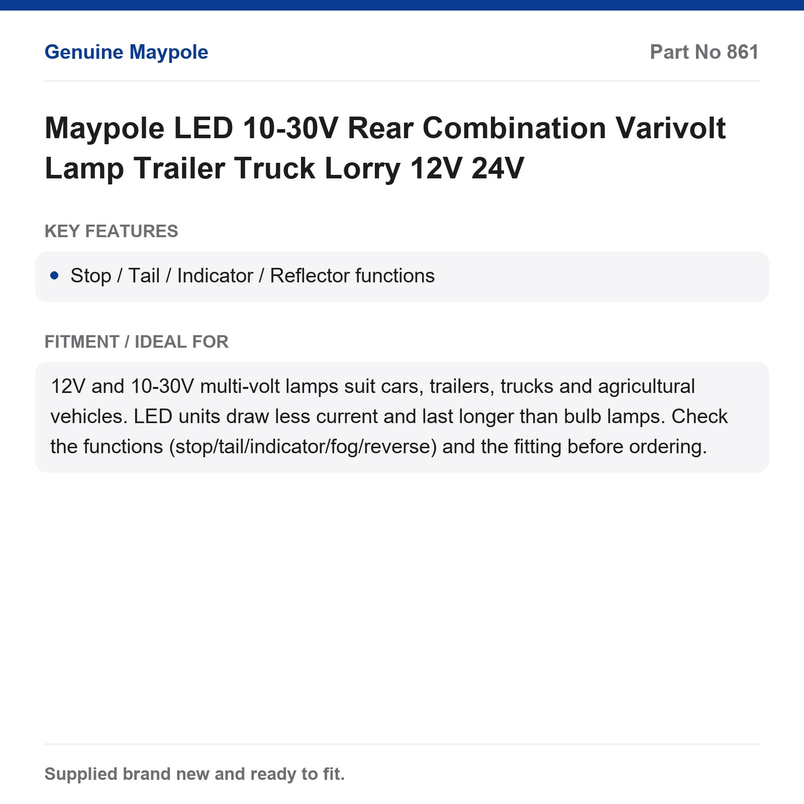 Maypole LED 10-30V Rear Combination Varivolt Lamp Trailer Truck Lorry 12V 24V - Image 5