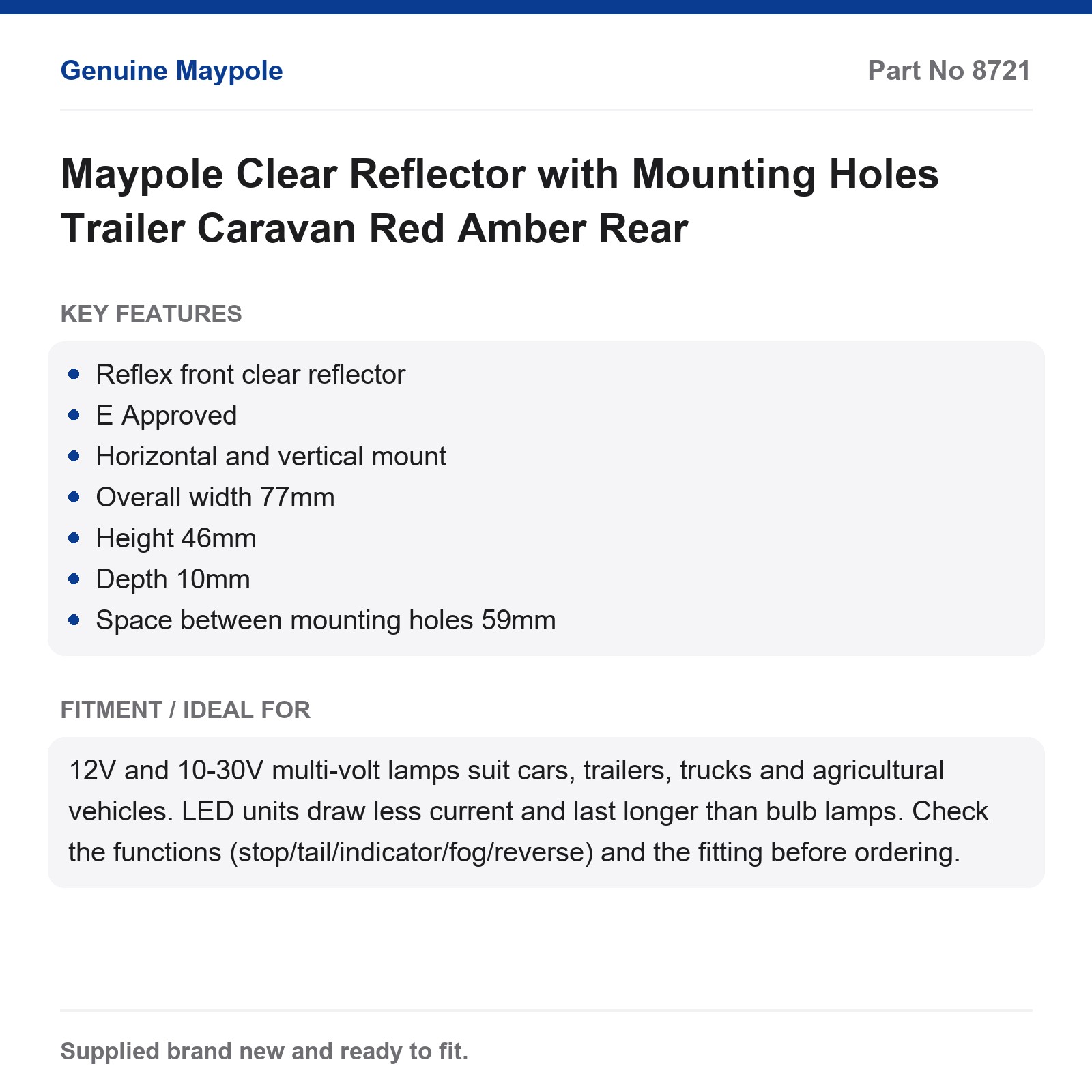 Maypole Clear Front Reflector E Approved Trailer Caravan Pair - Image 3