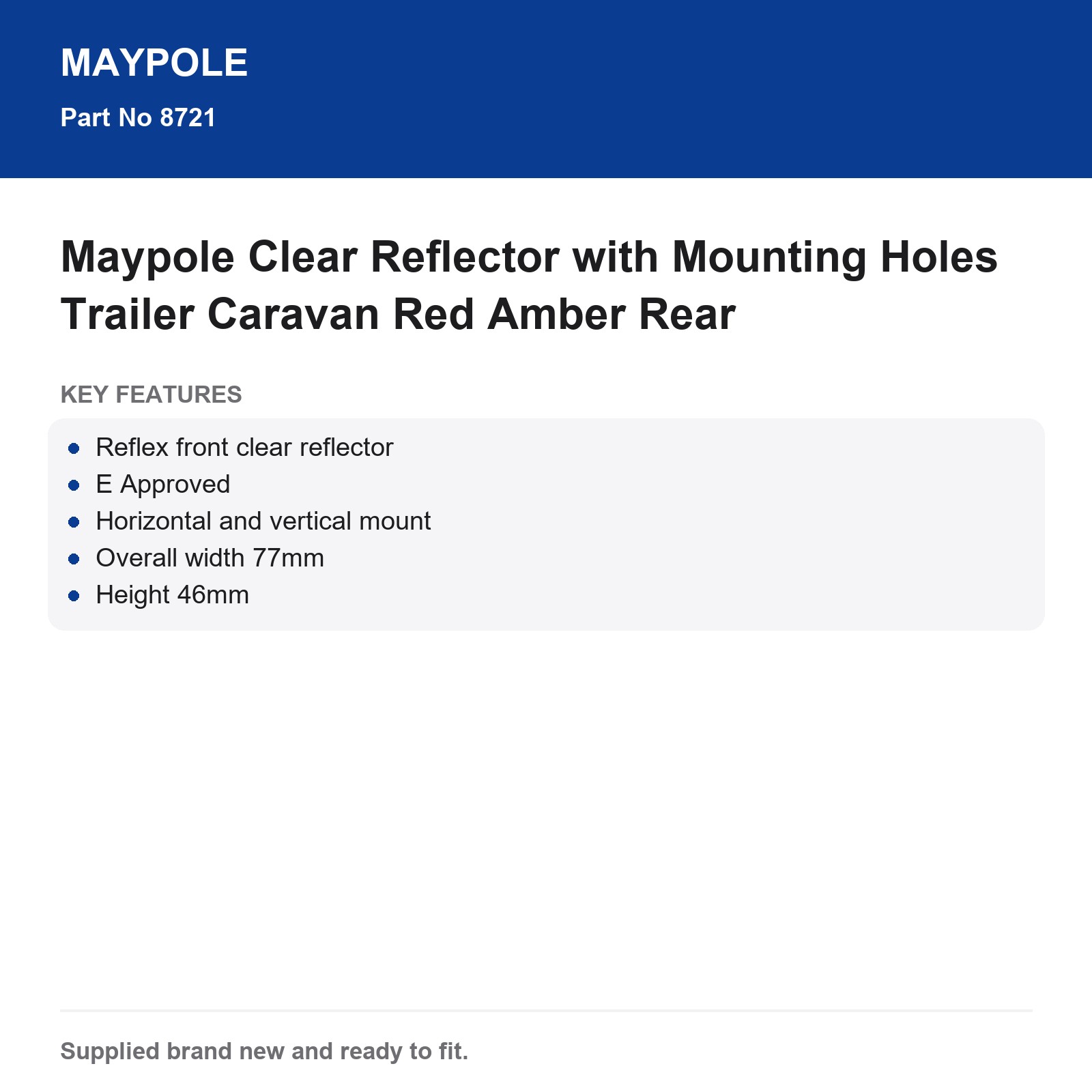 Maypole Clear Front Reflector E Approved Trailer Caravan Pair - Image 4