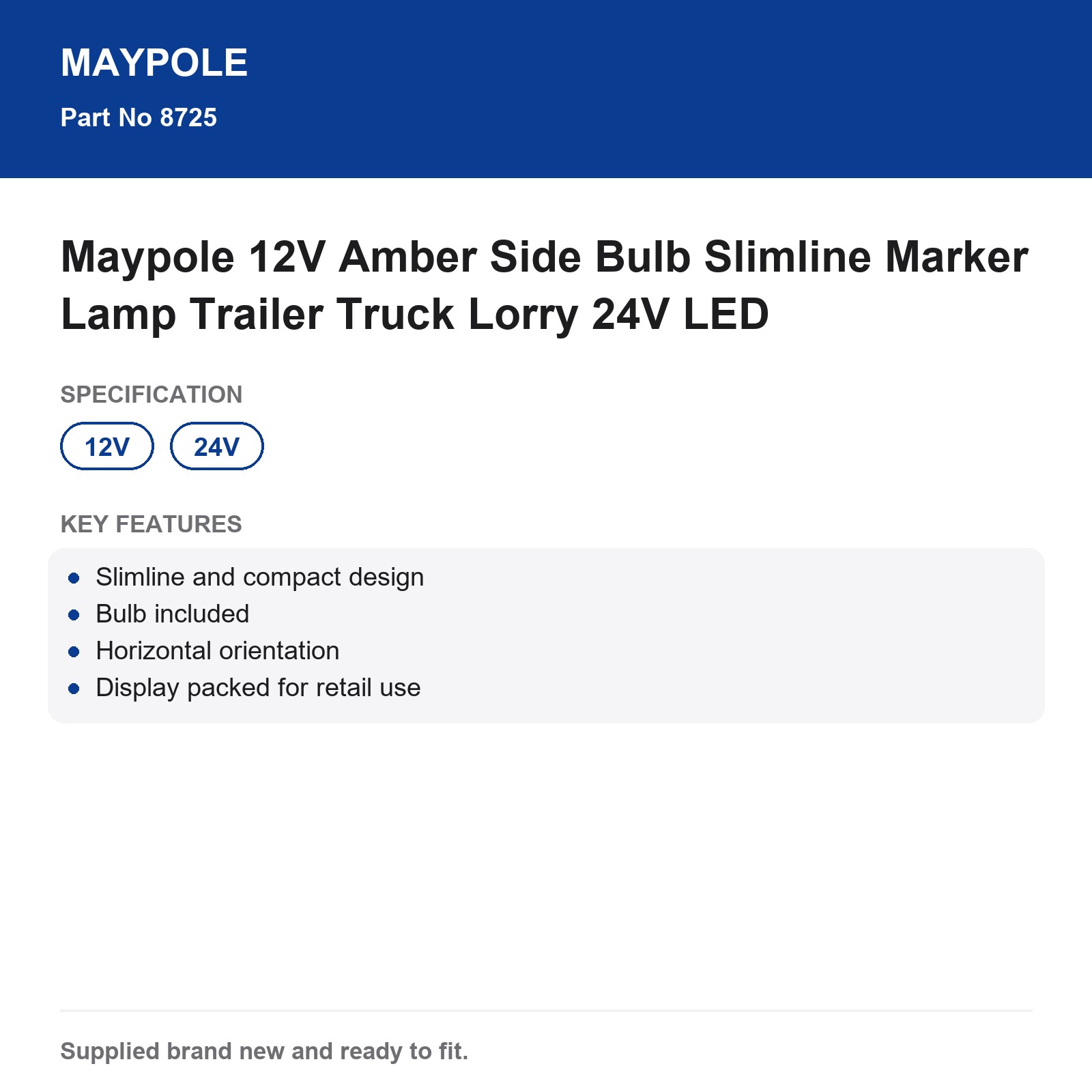 Maypole 12V 24V Amber Slimline Side Marker Lamp Trailer Truck Lorry LED - Image 6