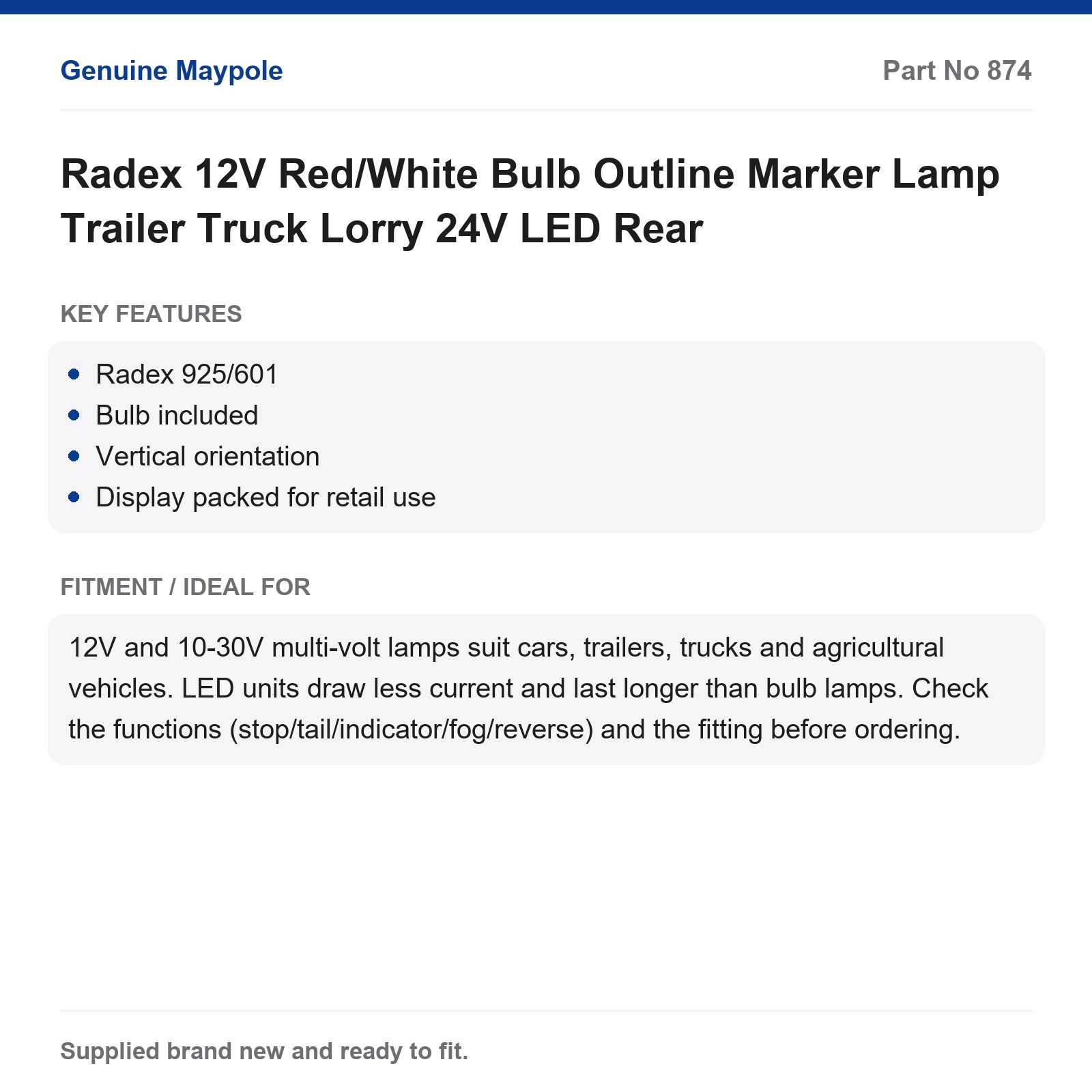 Maypole Radex 925/601 12V 24V Red/White Bulb Marker Lamp Trailer Truck - Image 5