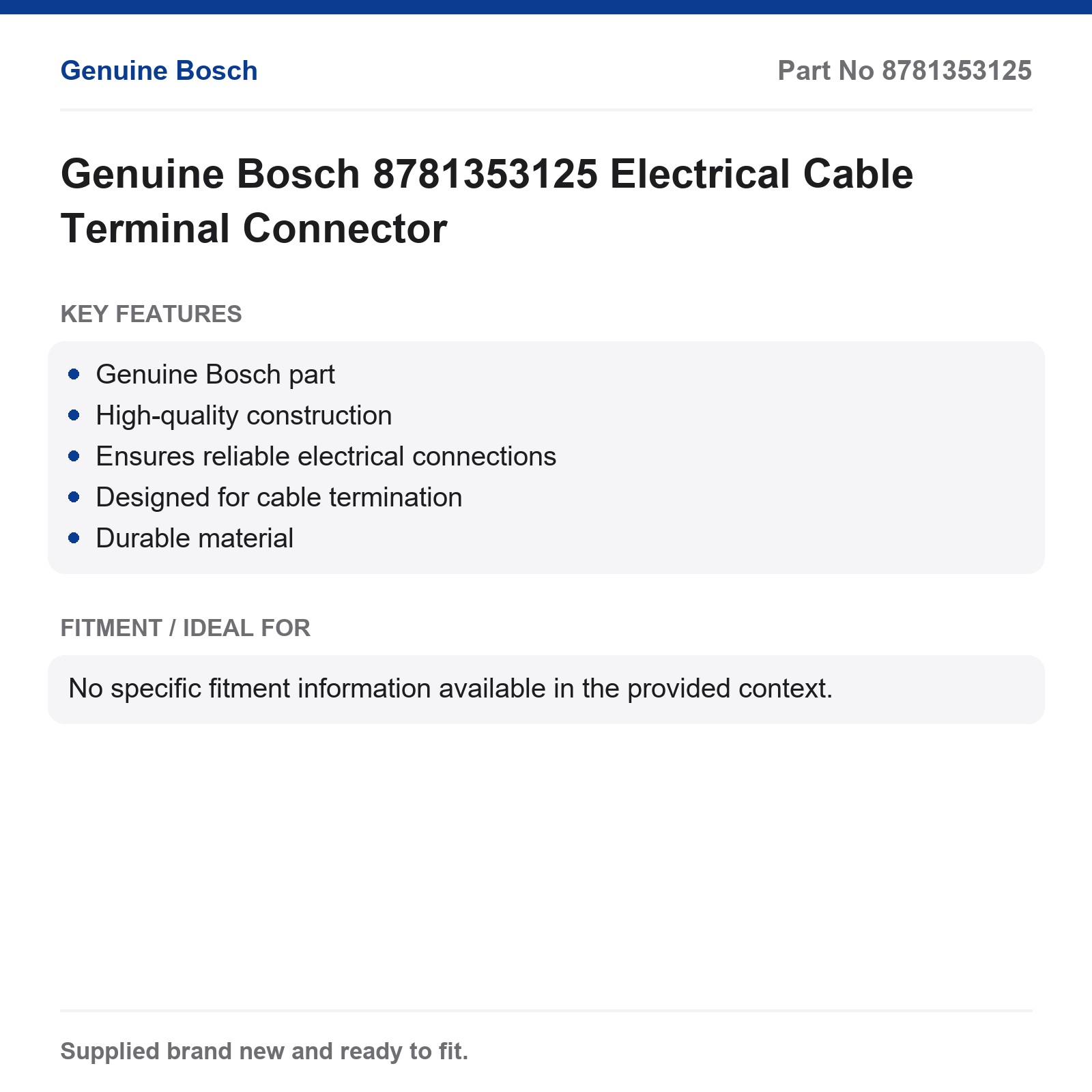 Genuine Bosch 8781353125 Electrical Cable Terminal Connector - Image 2