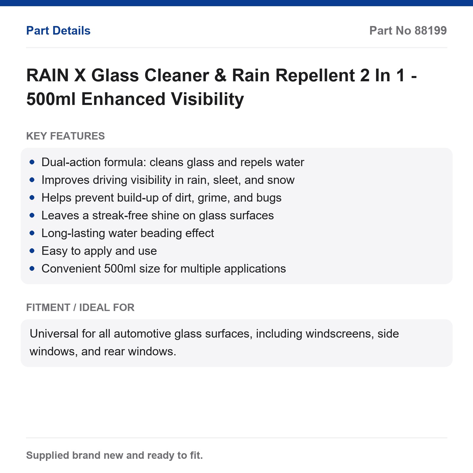 RAIN X 2 In 1 Glass Cleaner & Rain Repellent 500ml - Image 3