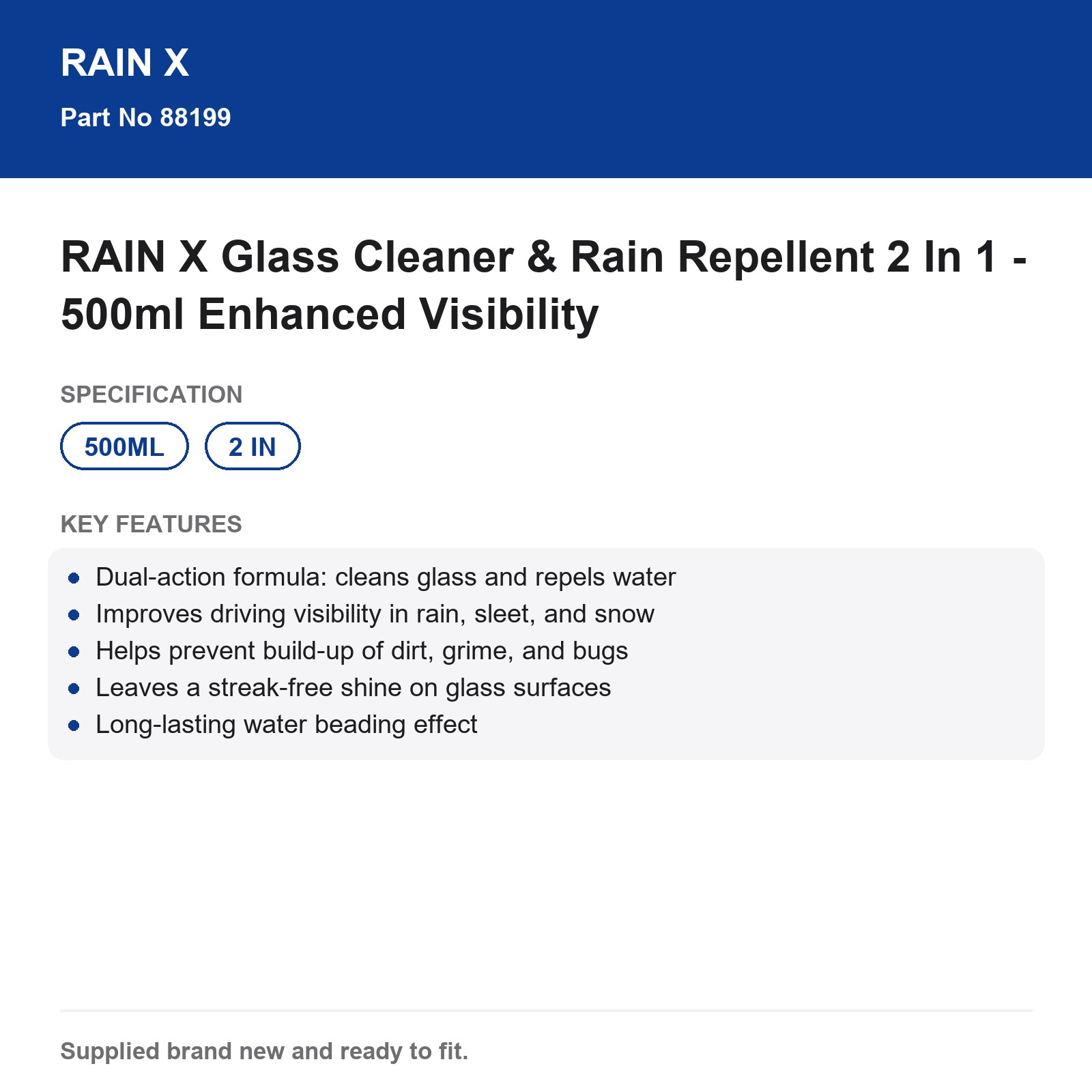 RAIN X 2 In 1 Glass Cleaner & Rain Repellent 500ml - Image 4