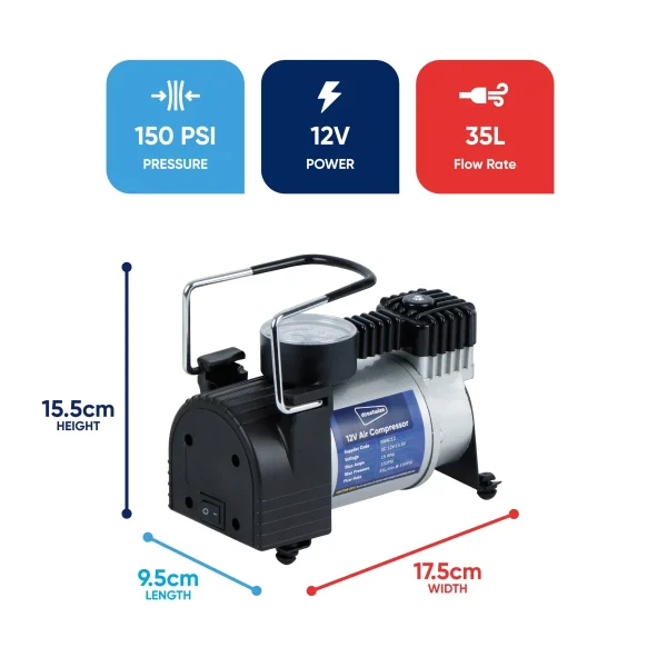 Streetwize 12V Air Compressor Metal Portable Car Van Tyre Inflator Pump