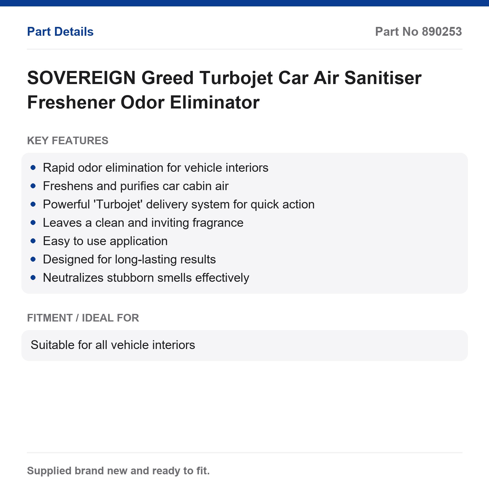 SOVEREIGN Greed Turbojet Car Air Freshener Odor Eliminator Sanitiser - Image 2